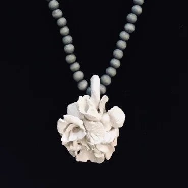 small bouquet on color washed wooden bead / lg. sterling lobster claw clasp