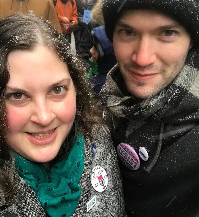 Snow babies at the Women&rsquo;s March, 2020.
.
.
.
.
.
.
.
#riseandroar #womensmarch2020 #warren2020