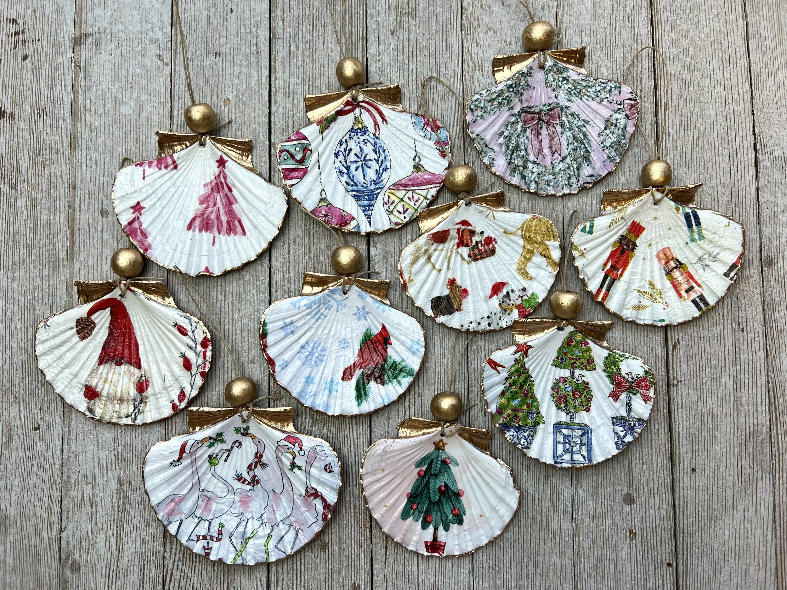 Scallop Ornaments- Christmas Decoupage Designs