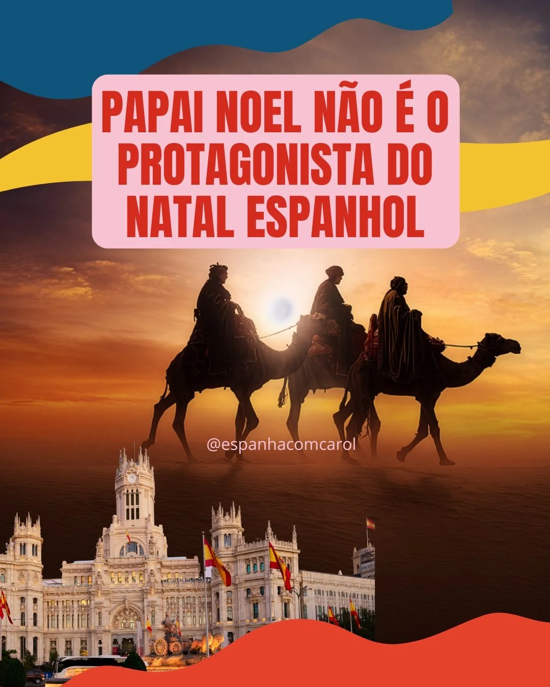 🇪🇸 O Dia de Reis na Espanha, celebra a chegada dos Tr&ecirc;s Reis Magos (Melchior, Gaspar e Baltazar) a Bel&eacute;m para adorar Jesus. 

👑 Na noite do dia 5 inicia as cabalgatas, que s&atilde;o grandes desfiles, onde os Reis percorrem as ruas di