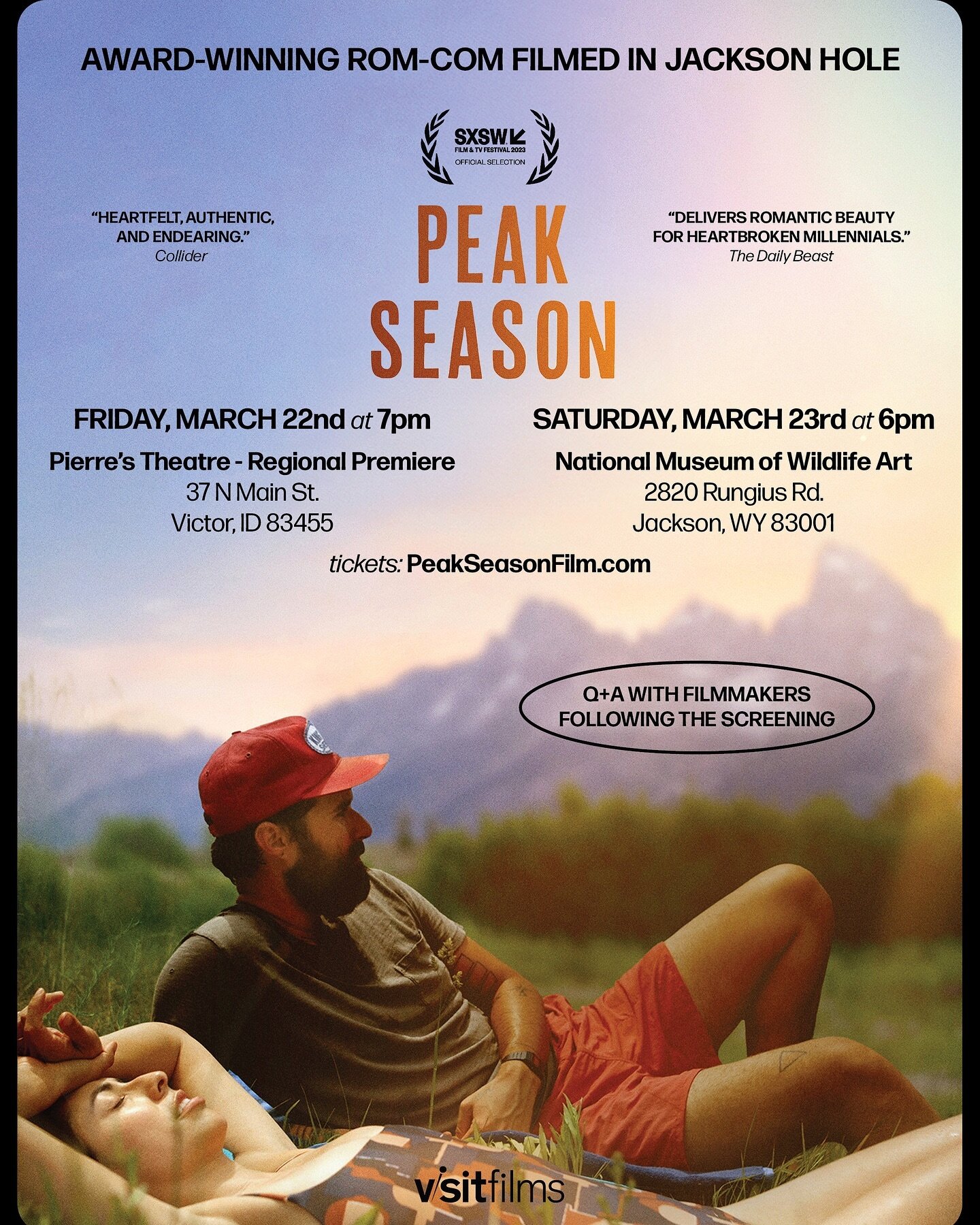 Peak Season returns to Idaho and Wyoming this week for two special screenings. 

Friday, March 22nd at 7PM - Regional Premiere 
Pierre&rsquo;s Theatre @pierrestheatre 
37 North Main Street
Victor, Idaho 83455

Saturday, March 23rd at 6PM
National Mus