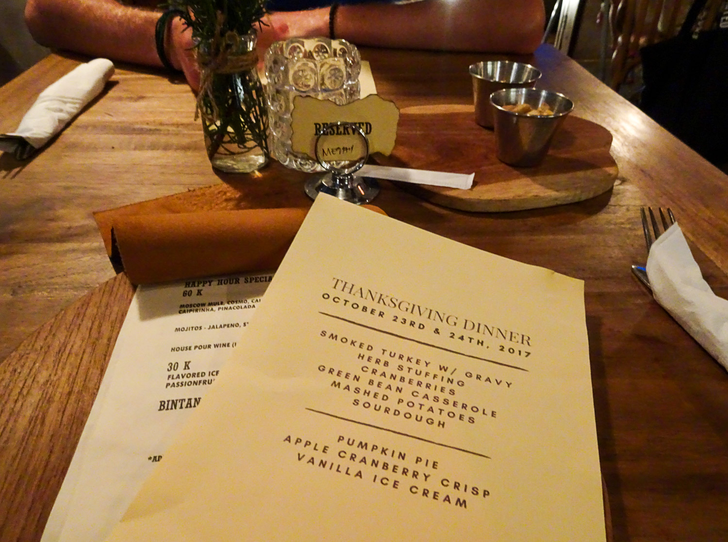 Thanksgiving dinner menu at Goodwood