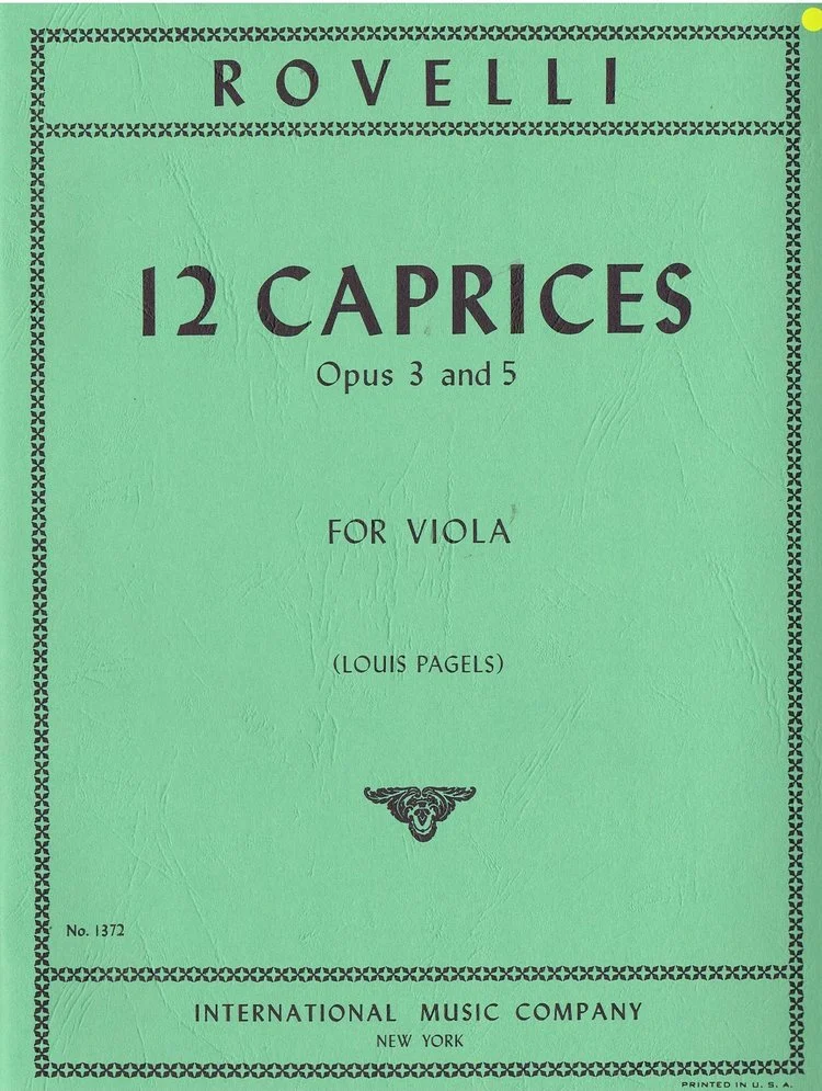Rovelli 12 Caprices Opus 3 and 5 For viola IMC 1372