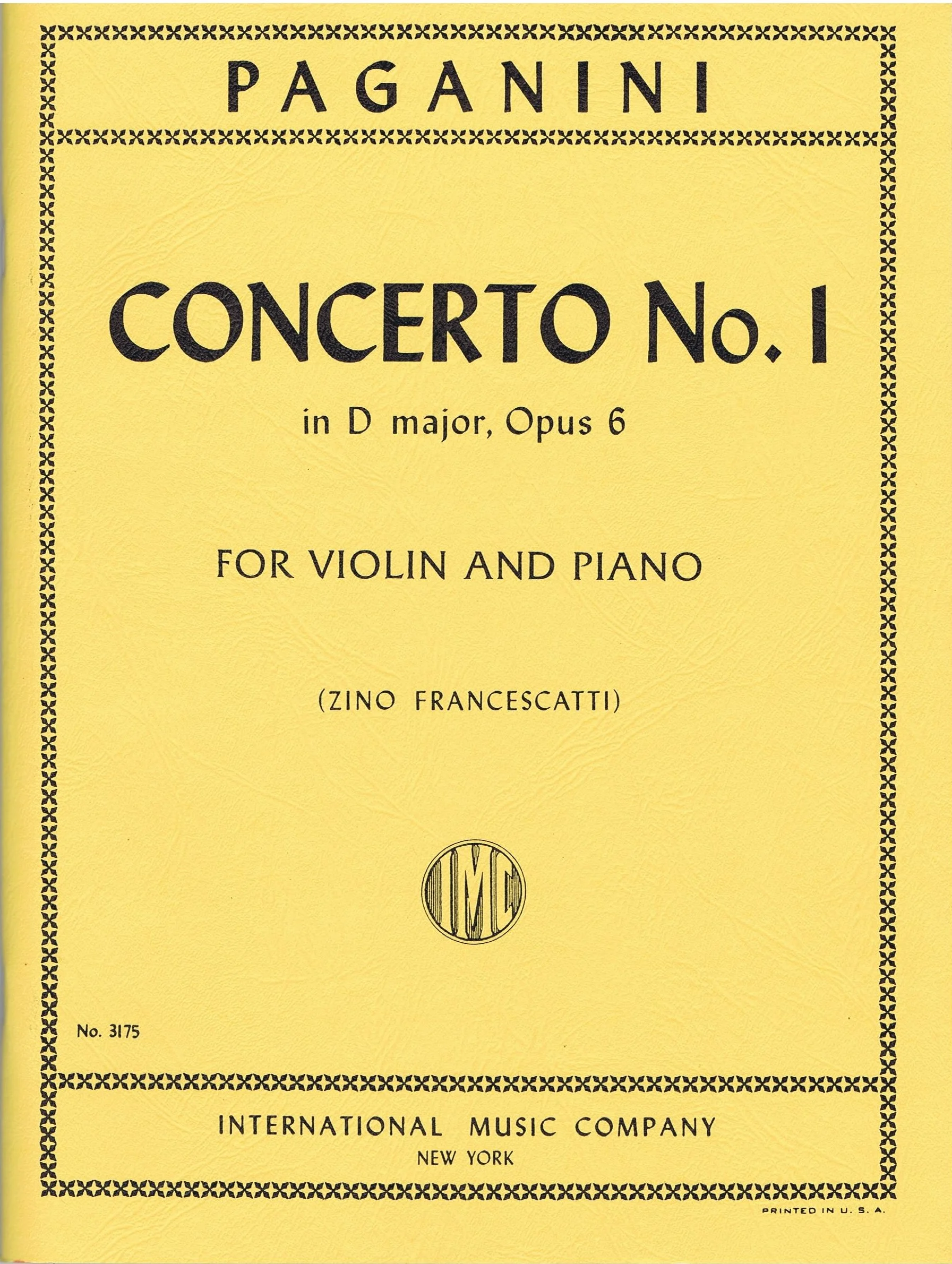 Paganini Concerto No. 1 in D major, Opus 6 with Cadenzas by FRANCESCATTI and SAURET IMC 3175