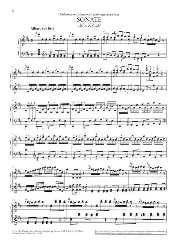 Haydn Piano Sonata In D Major, Hob.XVI:37 UT50292