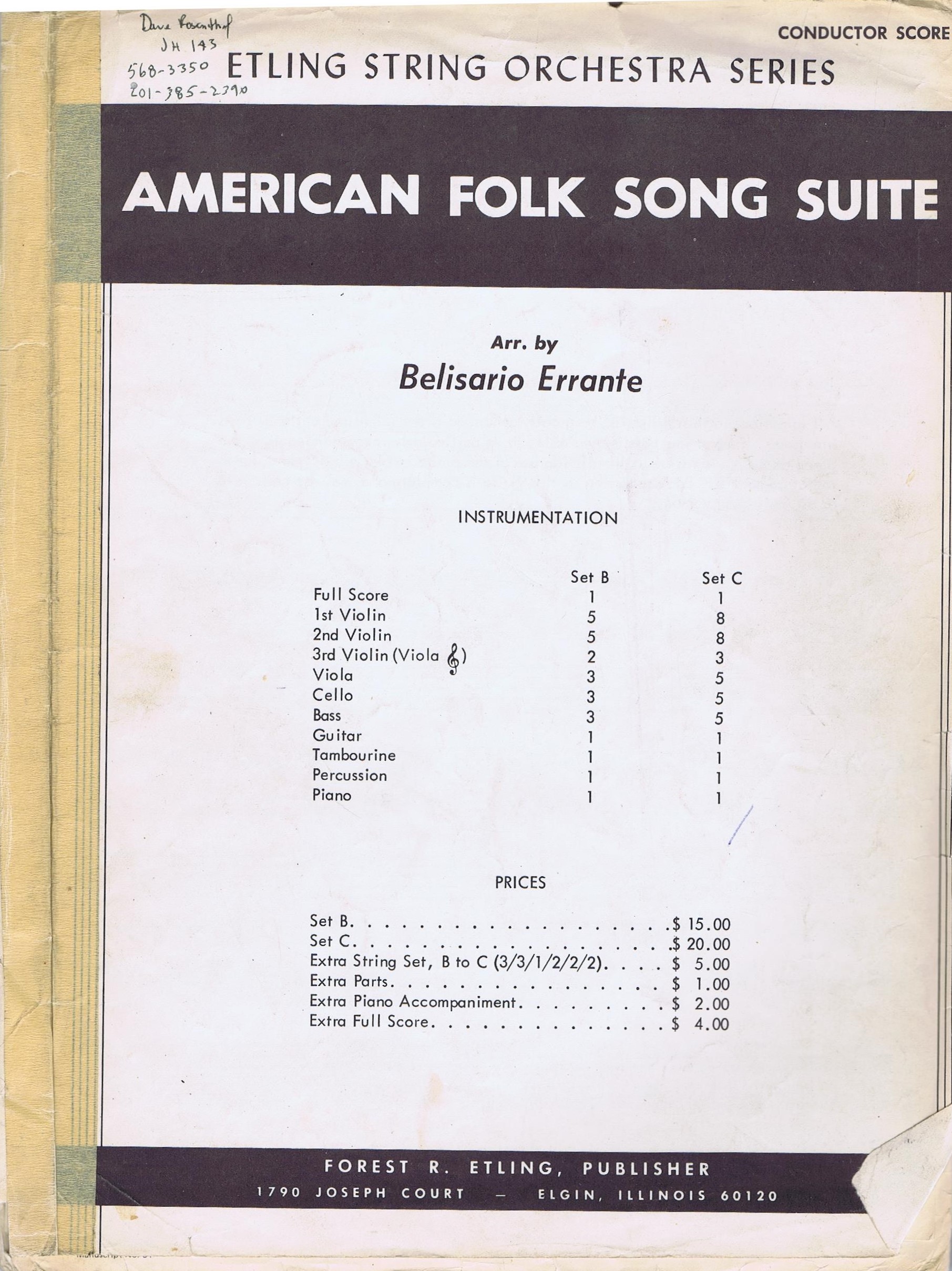 Orchestration - American Folk Song Suite Arranged by Belisario Errante