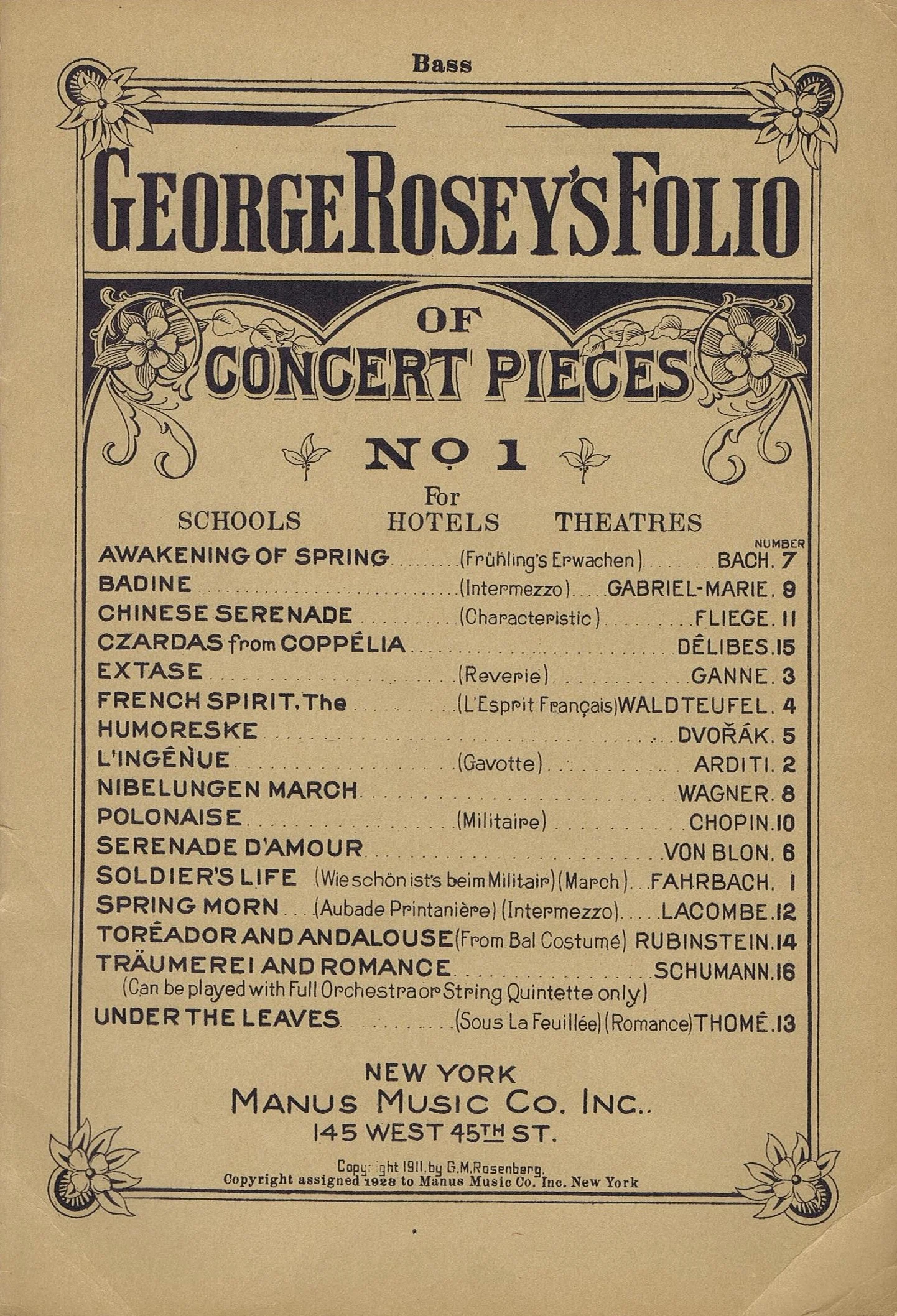 Orchestration - George Rosey's Folioof Concert Pieces No.1