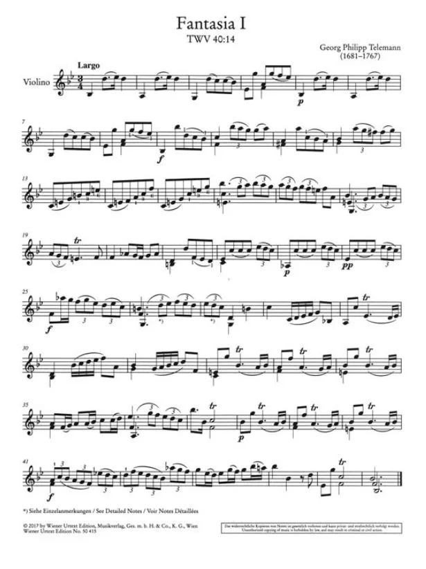 Telemann 12 Fantasies for Violin, TWV 40:14-25 CF UT050415