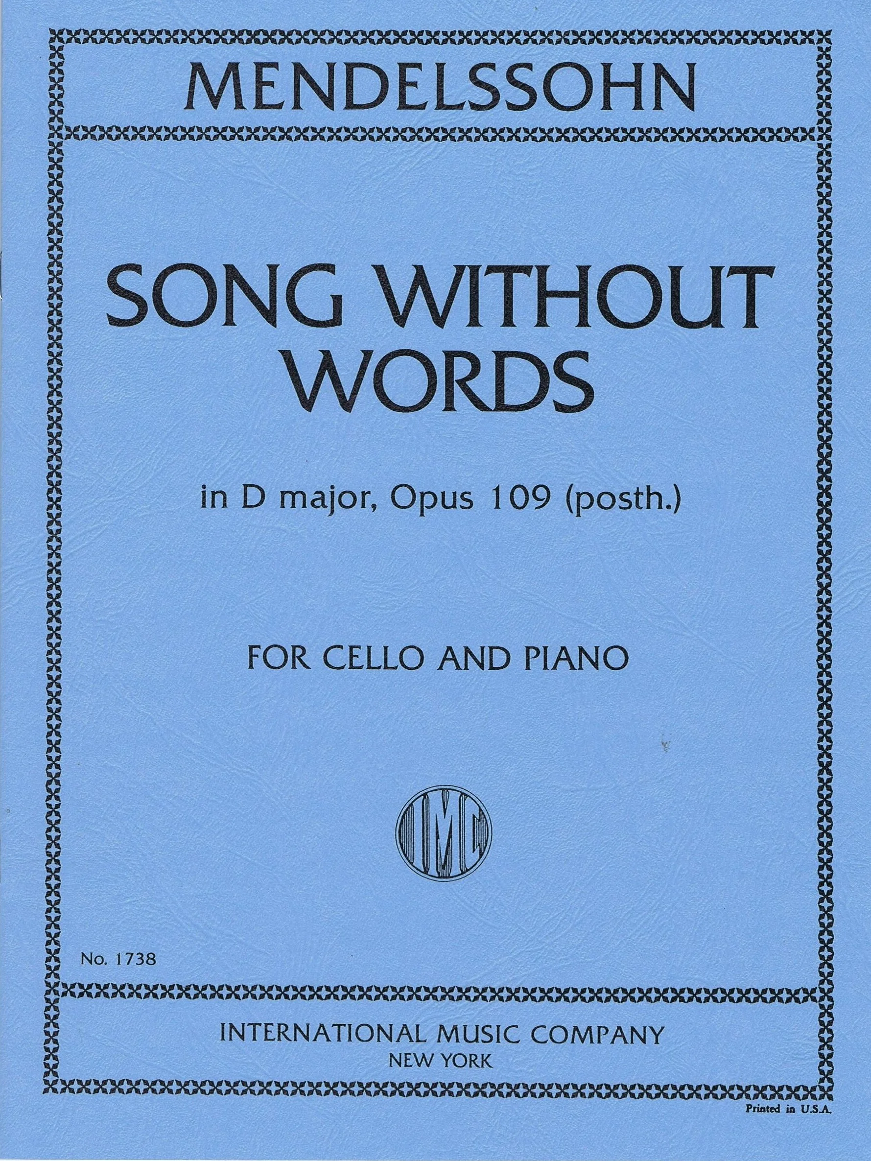 Mendelssohn Song Without Words in D major, Opus 109 (posth.) IMC 1738