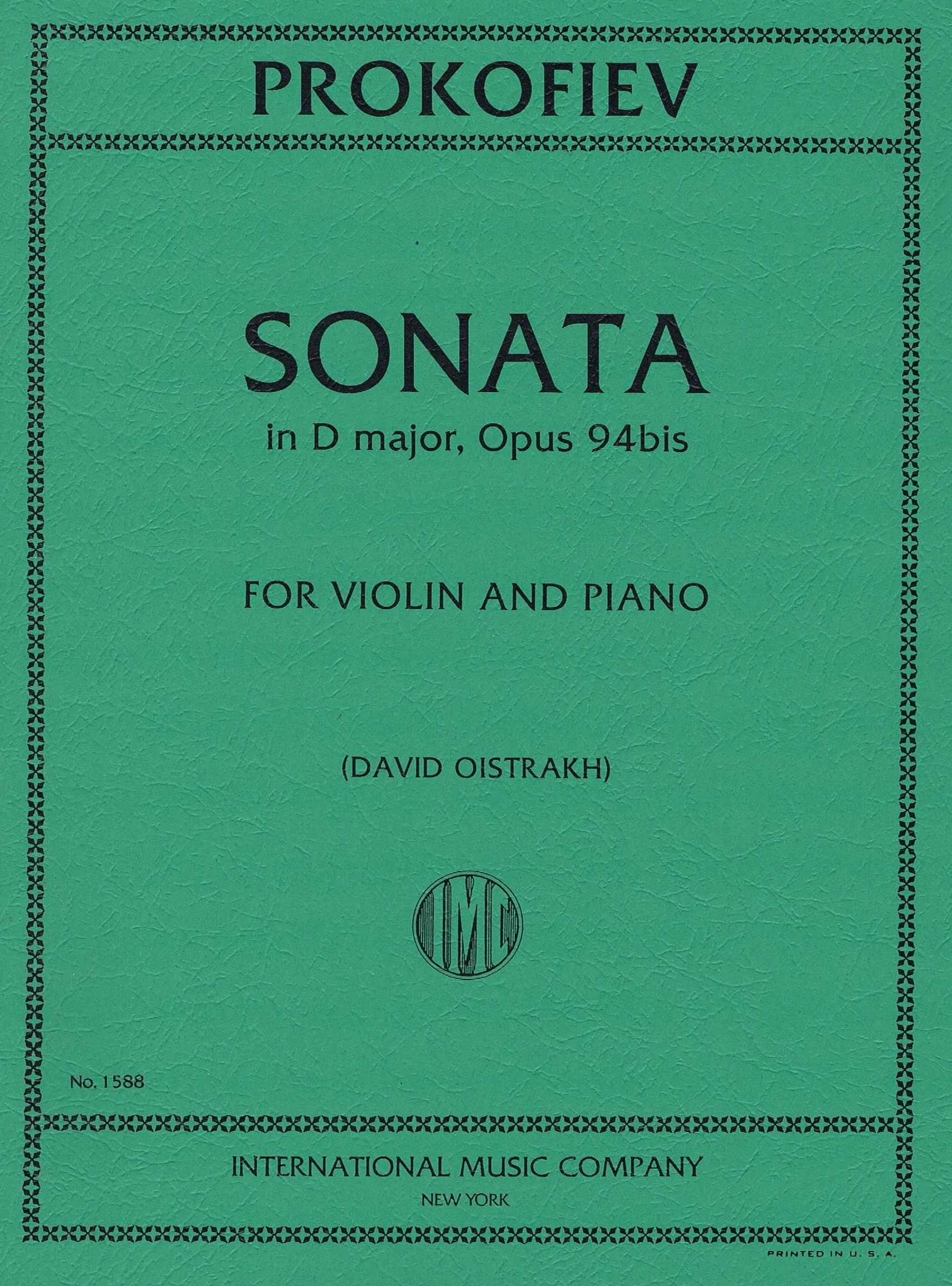 PROKOFIEV, Sonata in D Major, Opus 94bis for Violin and Piano (OISTRAKH, David) IMC 1588