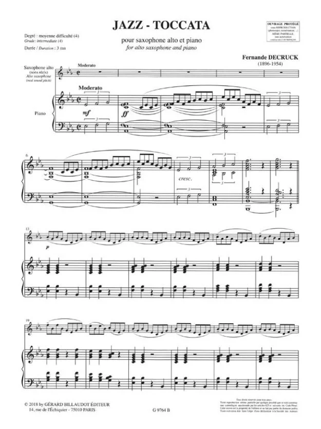 Decruck,Jazz-Toccata for alto saxophone and piano CF 524-08992
