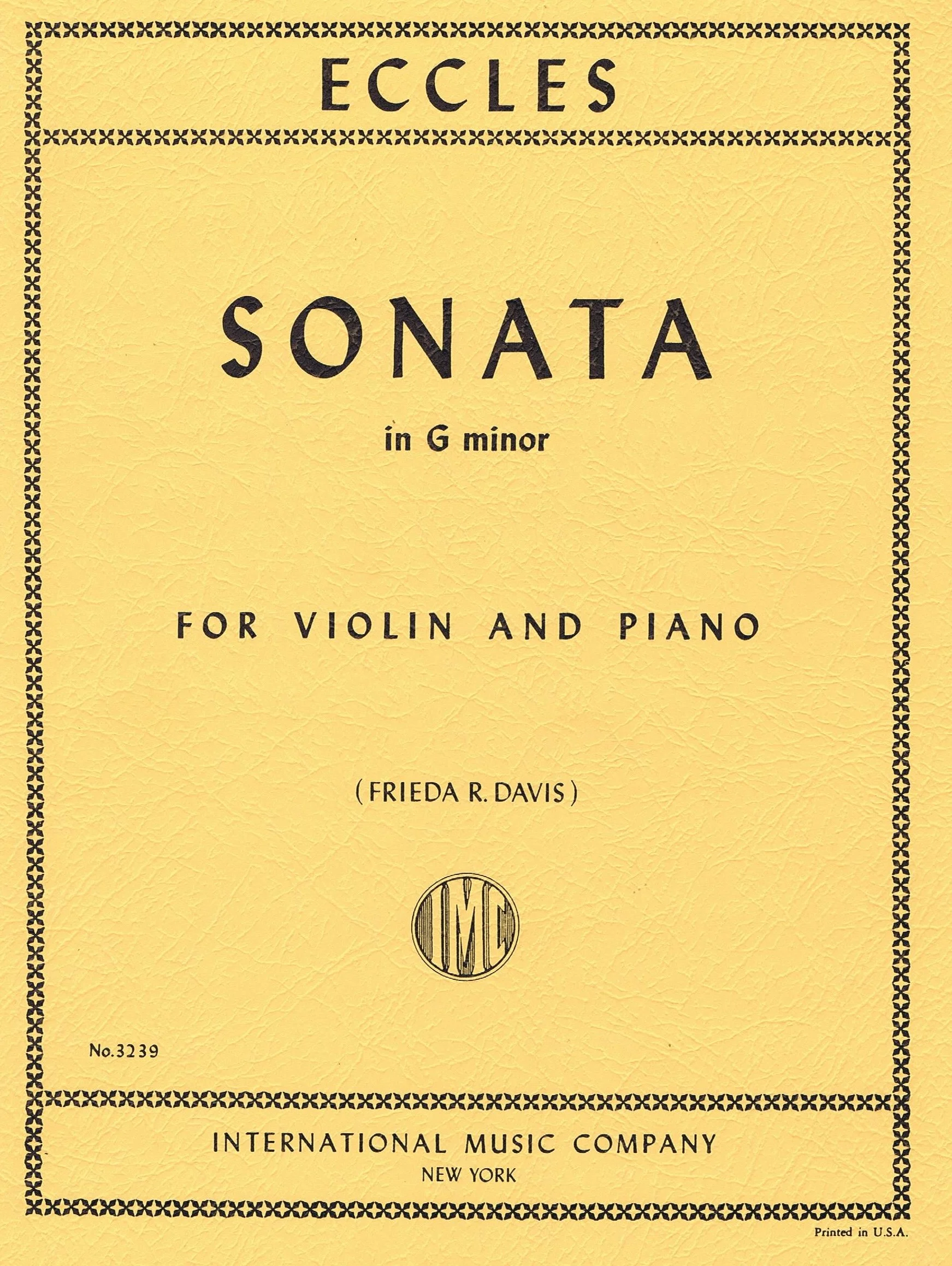 ECCLES, Henry Sonata in G minor (DAVIS, Frieda) IMC 3239
