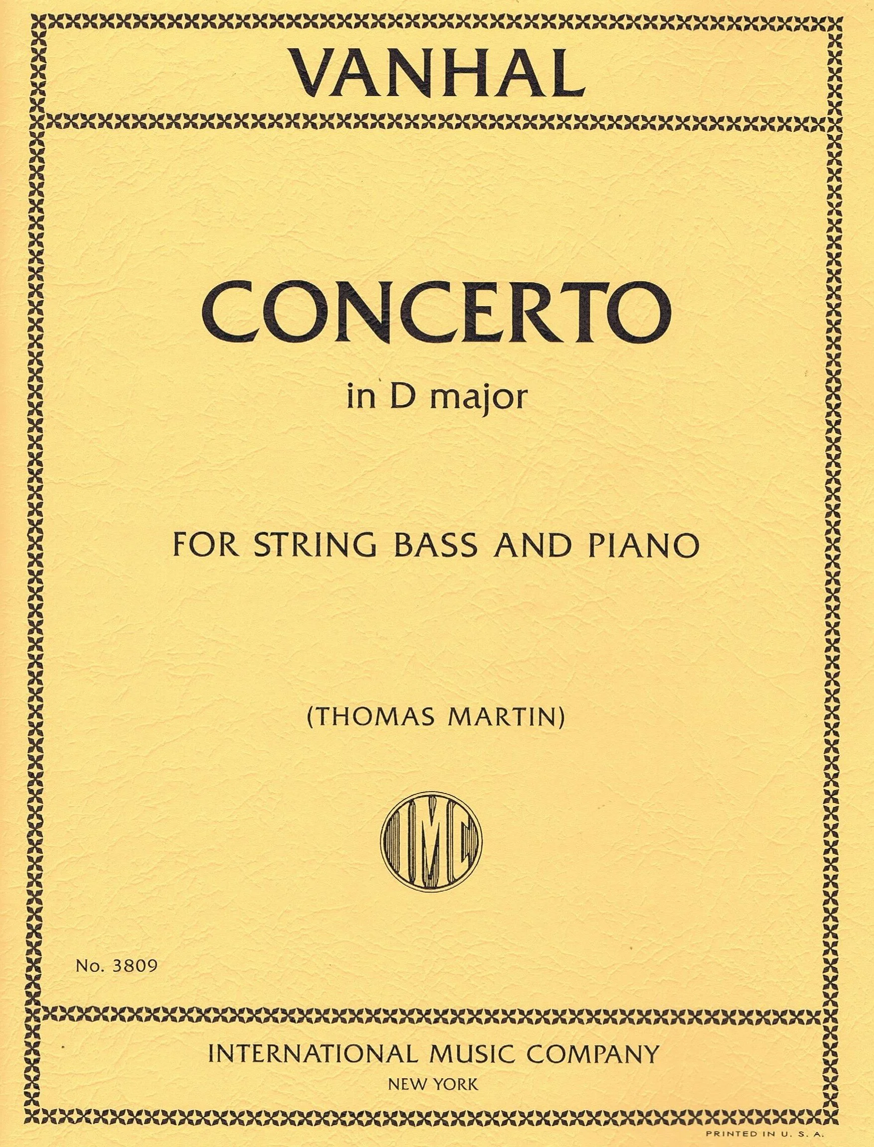 VANHAL, Concerto in D major (MARTIN, Thomas) for String Bass and Piano IMC 3809