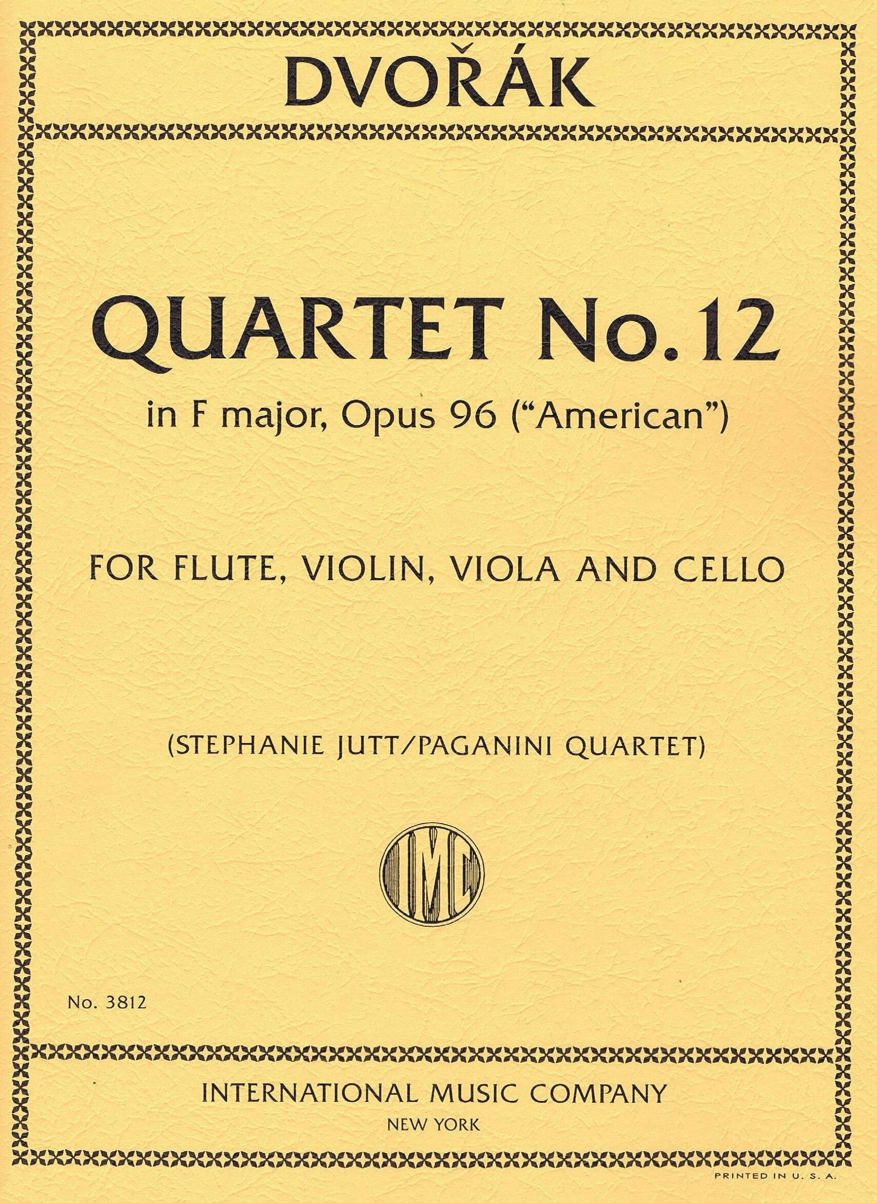 Dvorak, Quartet No. 12 in F major, Opus 96 ("American"), for Flute, Violin, Viola and Cello (JUTT, Stephanie, PAGANINI QUARTET) IMC 3812