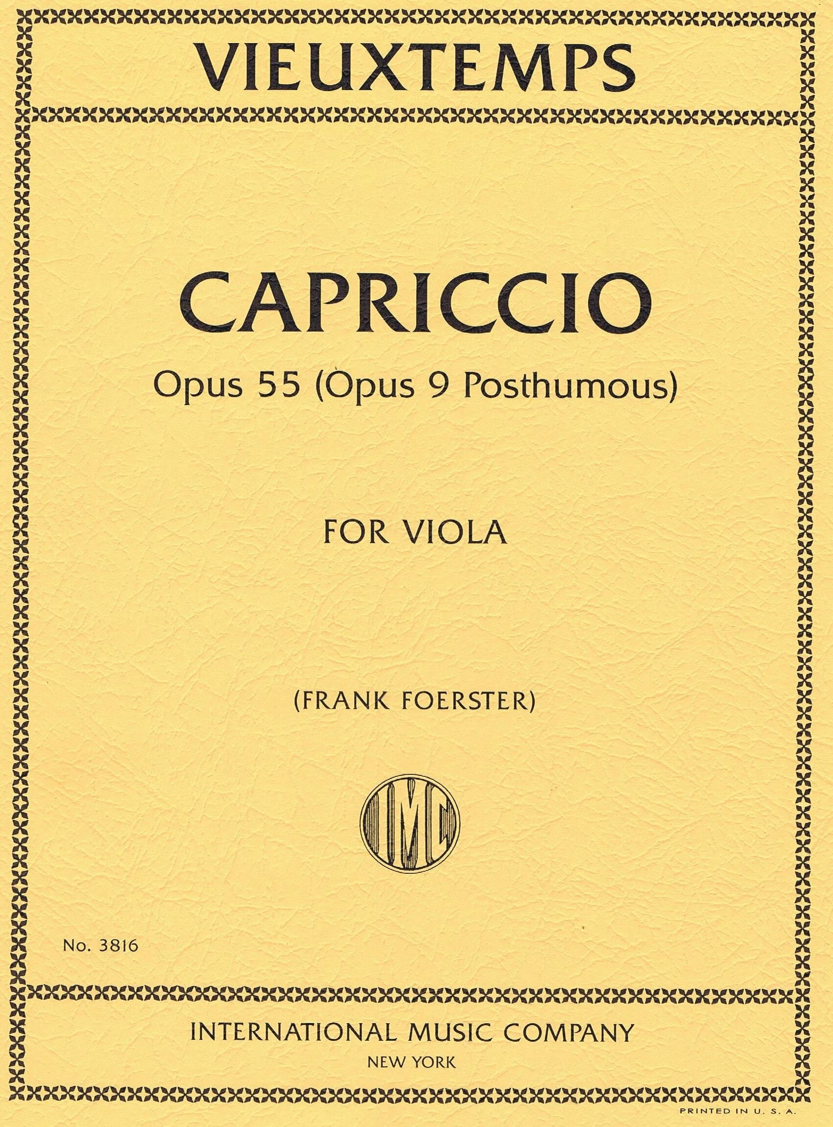 Vieuxtemps, Capriccio, Opus 55 (Op. 9 Posthumous) (FOERSTER, Frank) IMC 3816