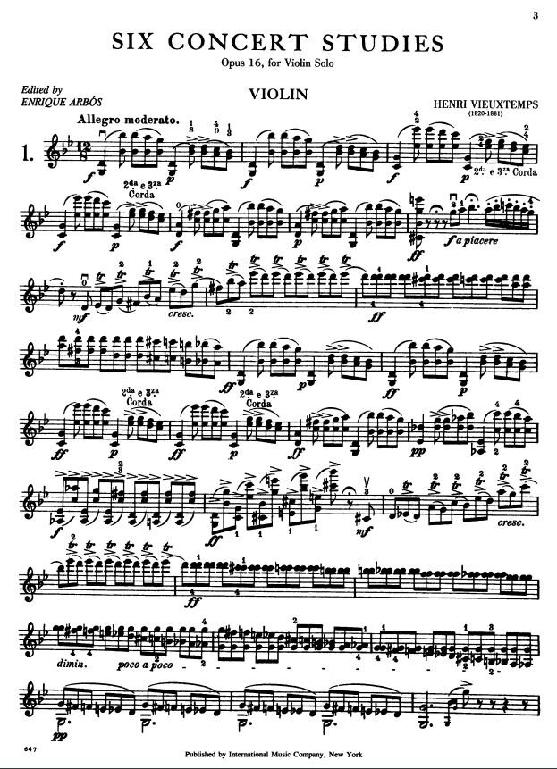 VIEUXTEMPS, Henri Six Concert Studies, Opus 16 IMC 647
