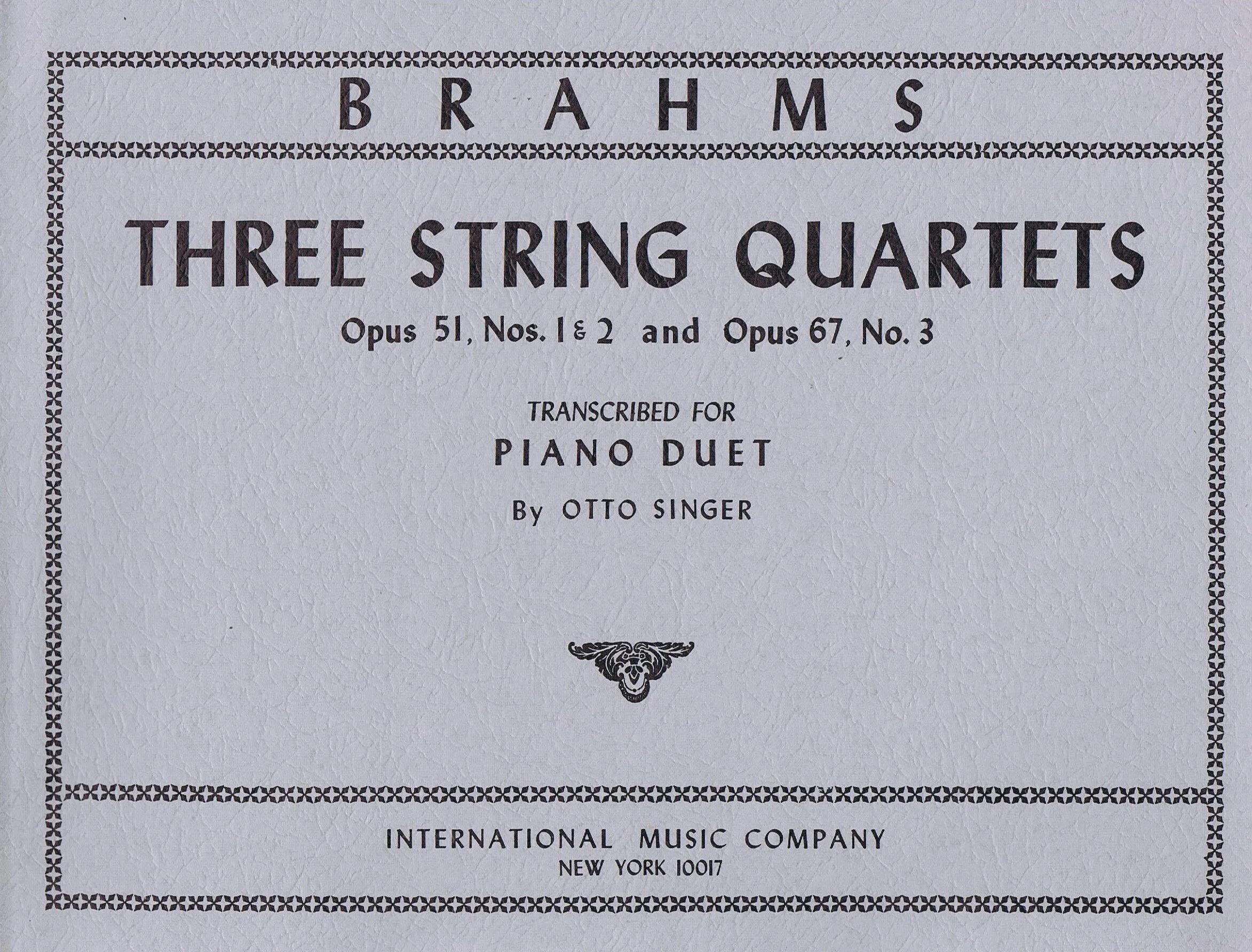 BRAHMS, Three String Quartets (SINGER) Op. 51 No. 1 in C major, Op. 51 No. 2 in A minor, Op. 67 No. 3 in B flat major IMC 2583