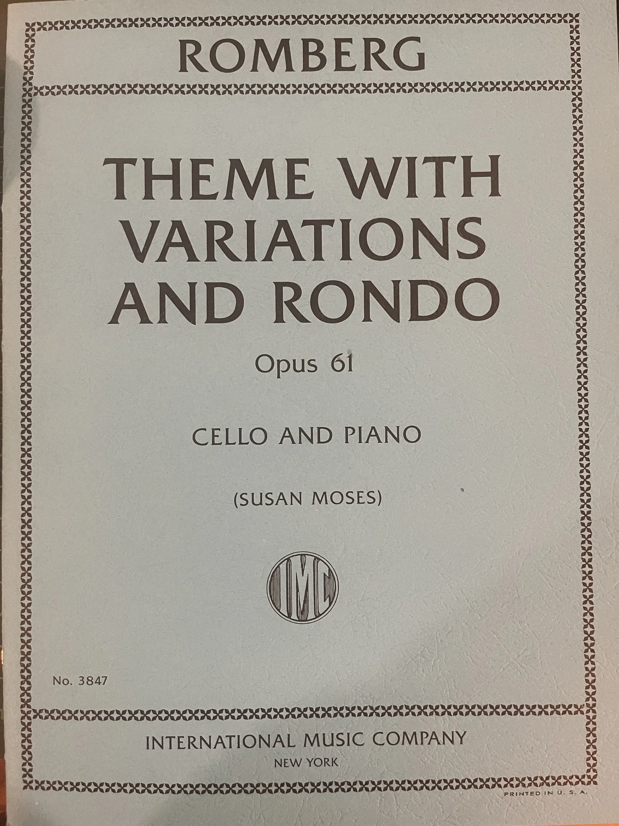 ROMBERG, Theme with Variations and Rondo, Opus 61 (MOSES, Susan) CELLO