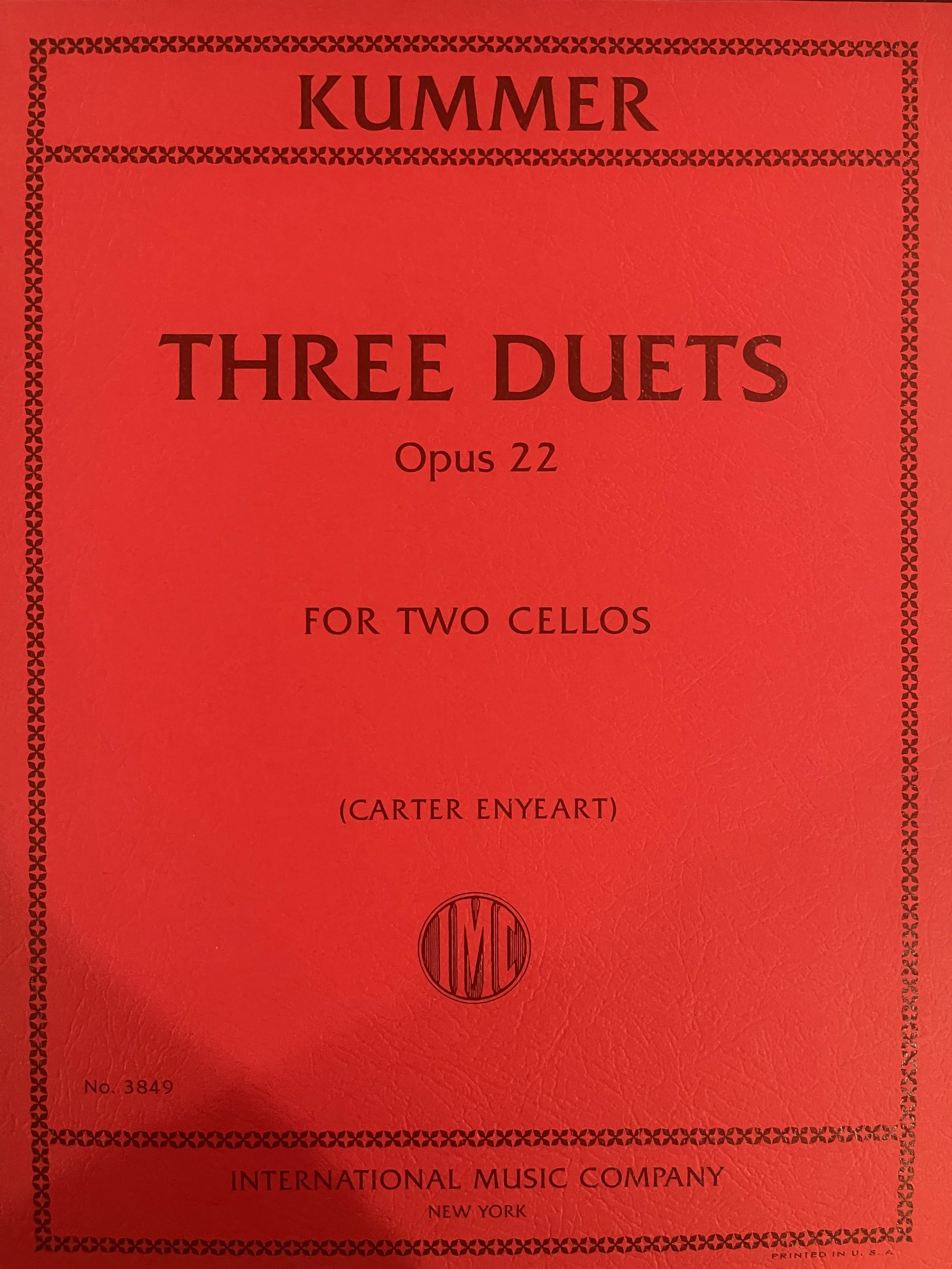 KUMMER, Three Duets, Opus 22 (ENYEART, Carter) CELLO