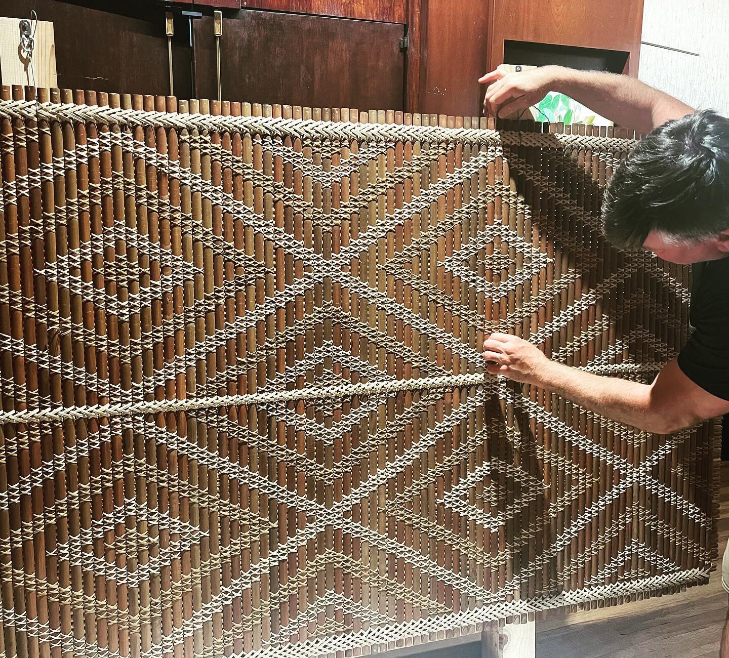 Scott in action repairing and conserving Māori Tukutuku panels. They are part of the original @maunakeahotel collection that we are conserving. They&rsquo;ll be back on display soon with custom frames by @wilkinsonwoodworkshawaii #arthandlinghawaii #