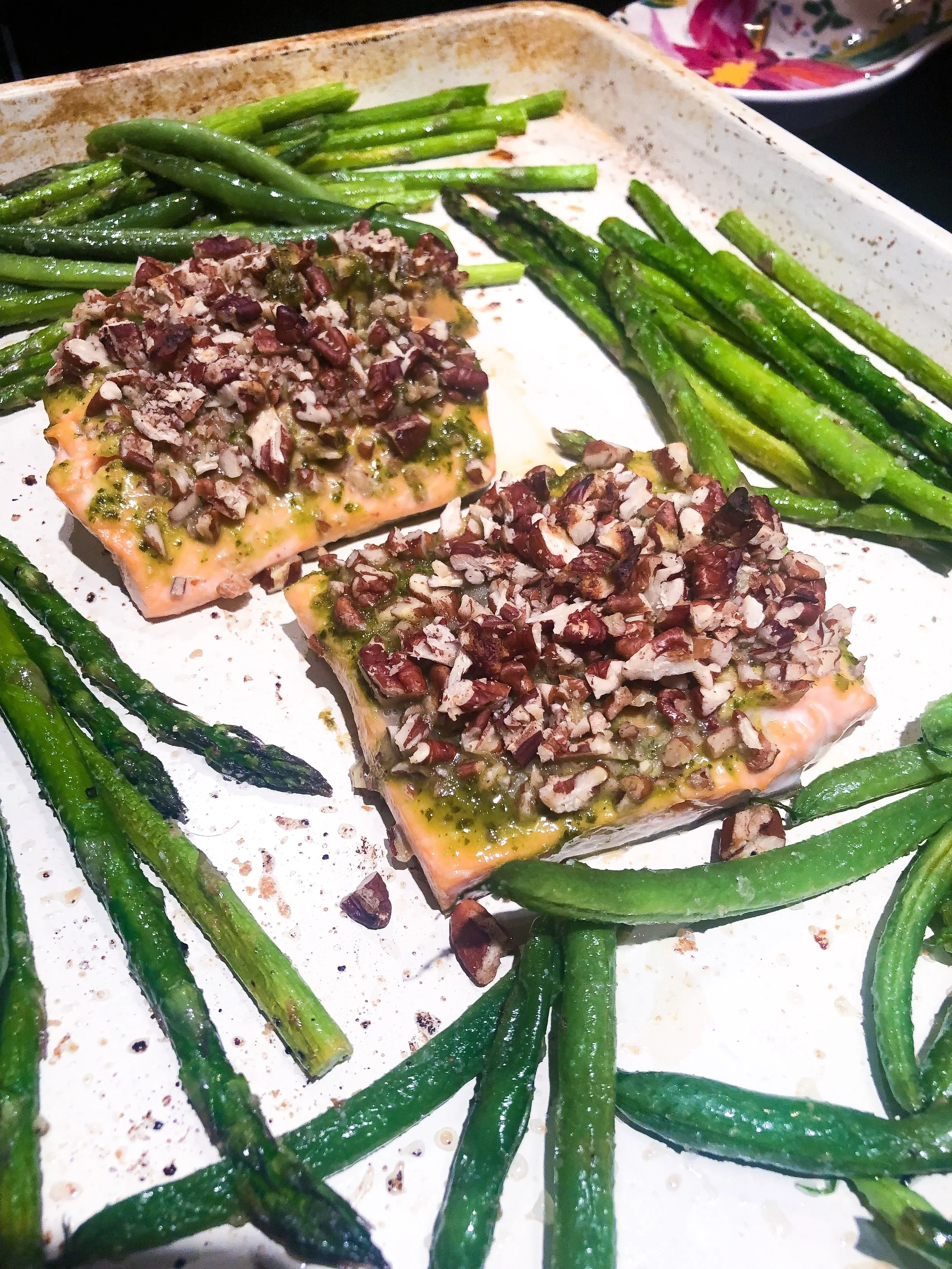 Pecan Crusted Salmon  (one pan/ 30 min meal) 