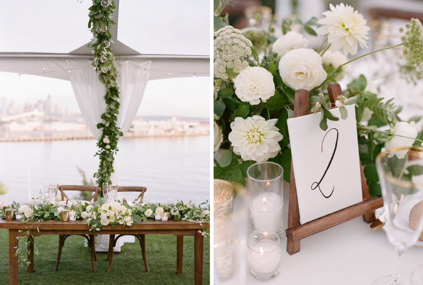 A tented reception at The Admiral's House with organic floral design