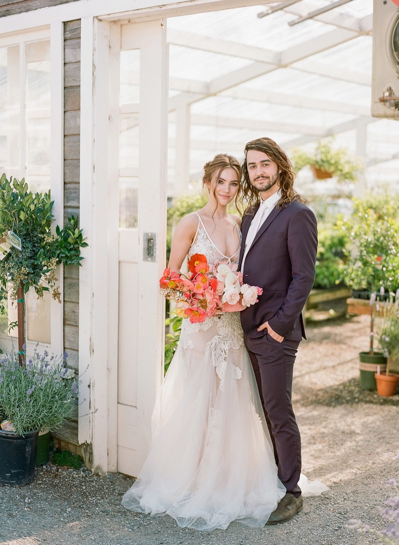 A colorful and stylish wedding couple at Christianson's Nursery