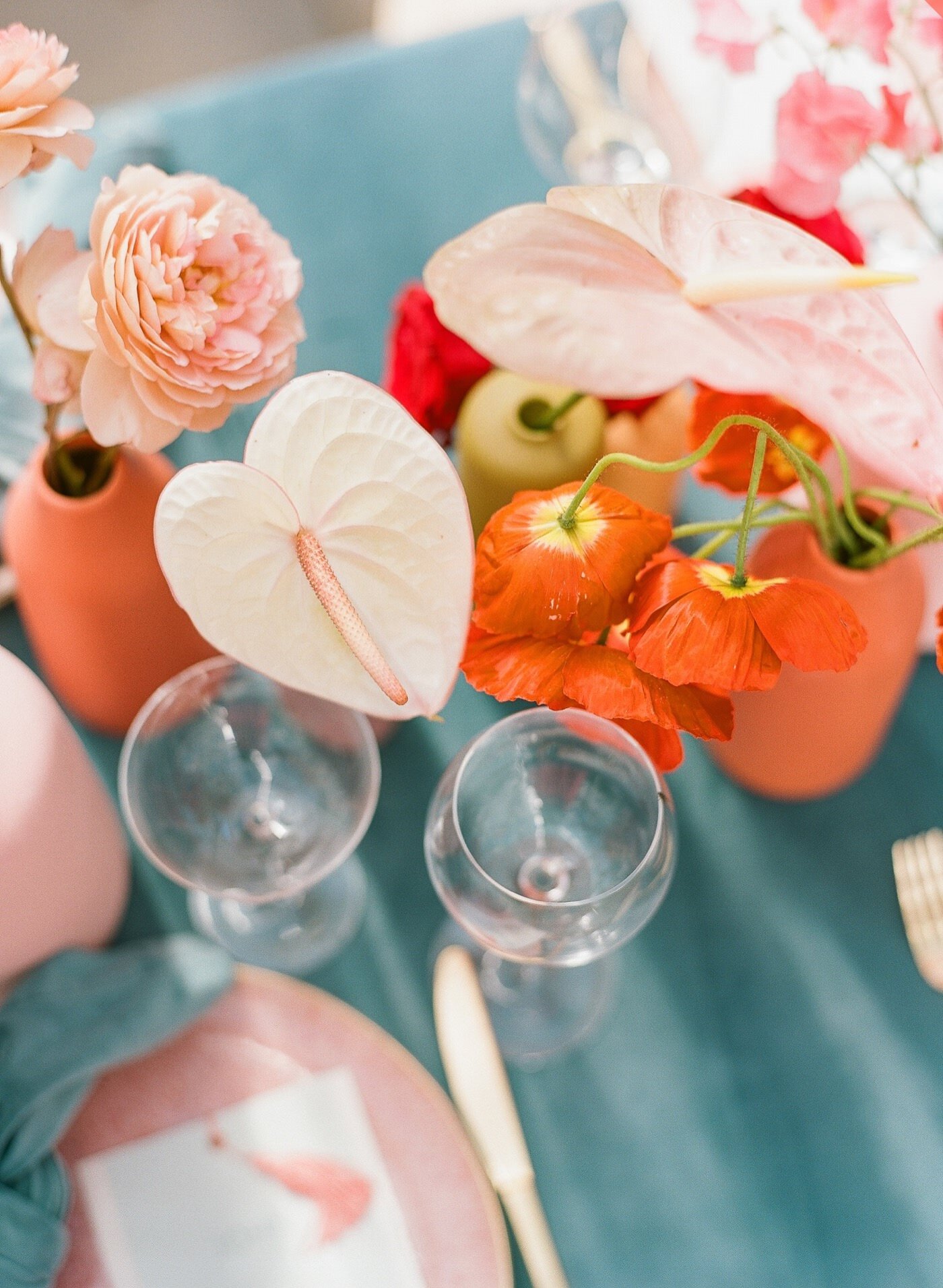 Colorful Anthropologie wedding table with florals from Seattle Wedding Florist Gather Design Company