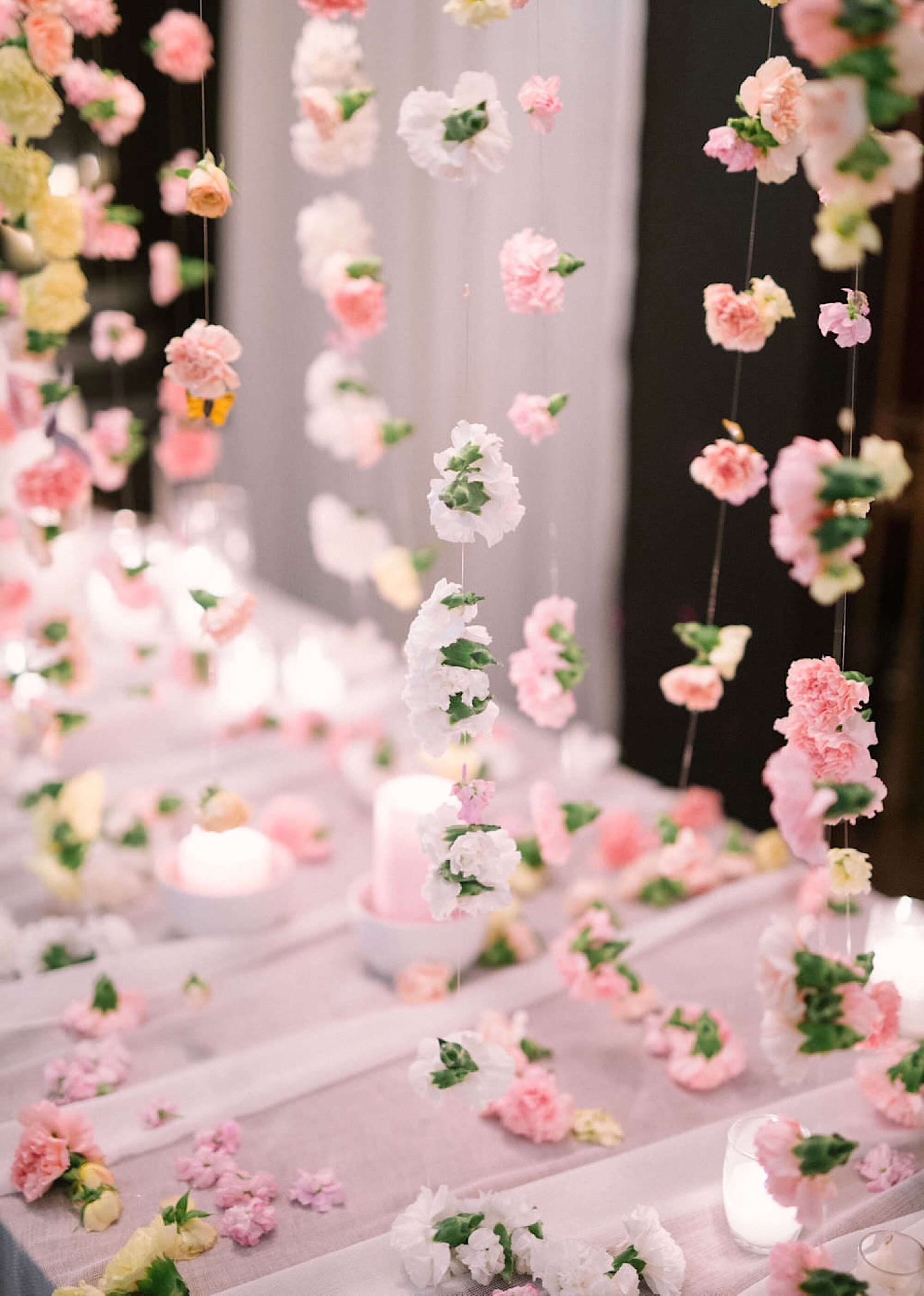 Hanging floral installation at JM Cellars from Seattle Wedding Florist Gather Design Company
