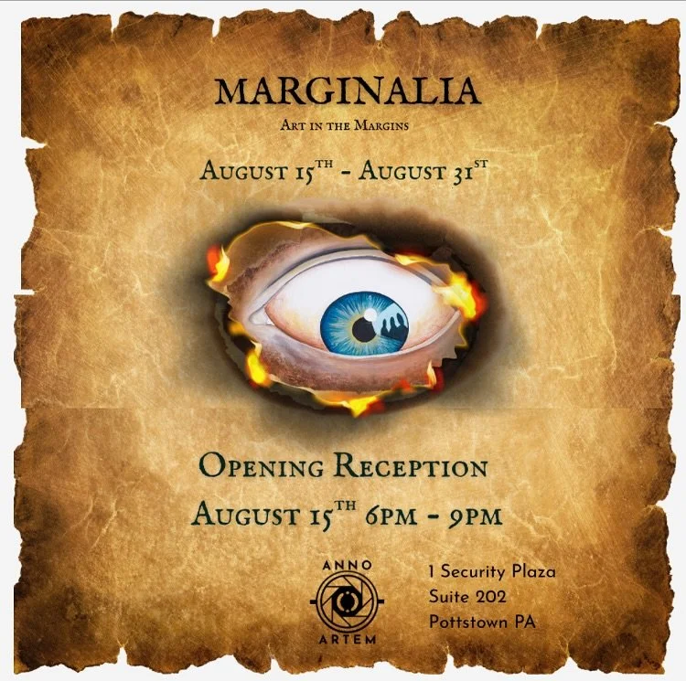I&rsquo;m pleased to announce that I will have two of my pieces displayed in the Marginalia festival at @annoartem in Pottstown from August 15-31st. And in case you didn&rsquo;t recognize it, yes, that is my giant eye painting peeking out! 👁️ Stop o