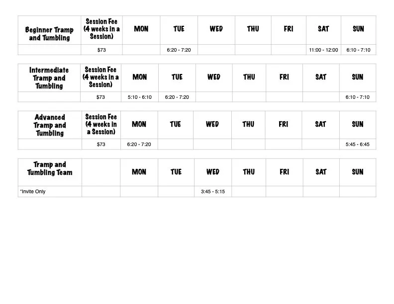 2023 Winter / Spring Class Schedule and Prices — All Around Academy of