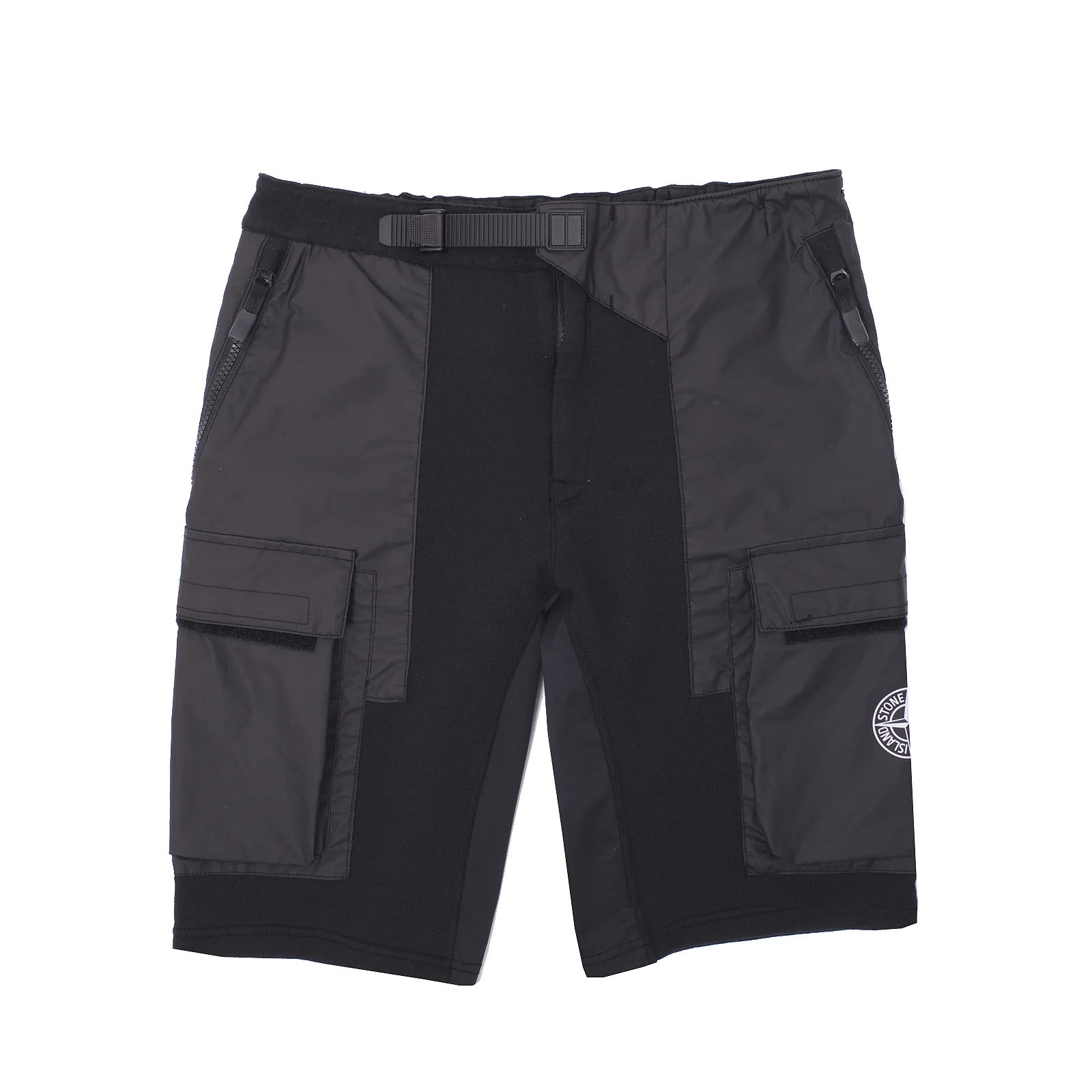Stone Island Mussola Gommata Bermuda Cargo Shorts in cotton jersey and Mussola Gommata, a water resistant fabric in cotton muslin bonded to an outer polyurethane film available via Firmament