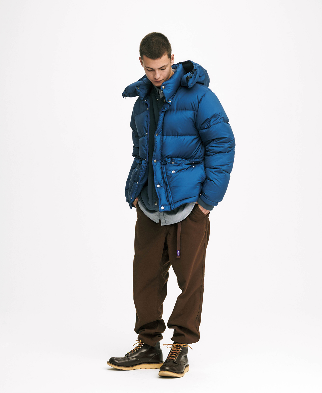 north face purple label hooded down coat