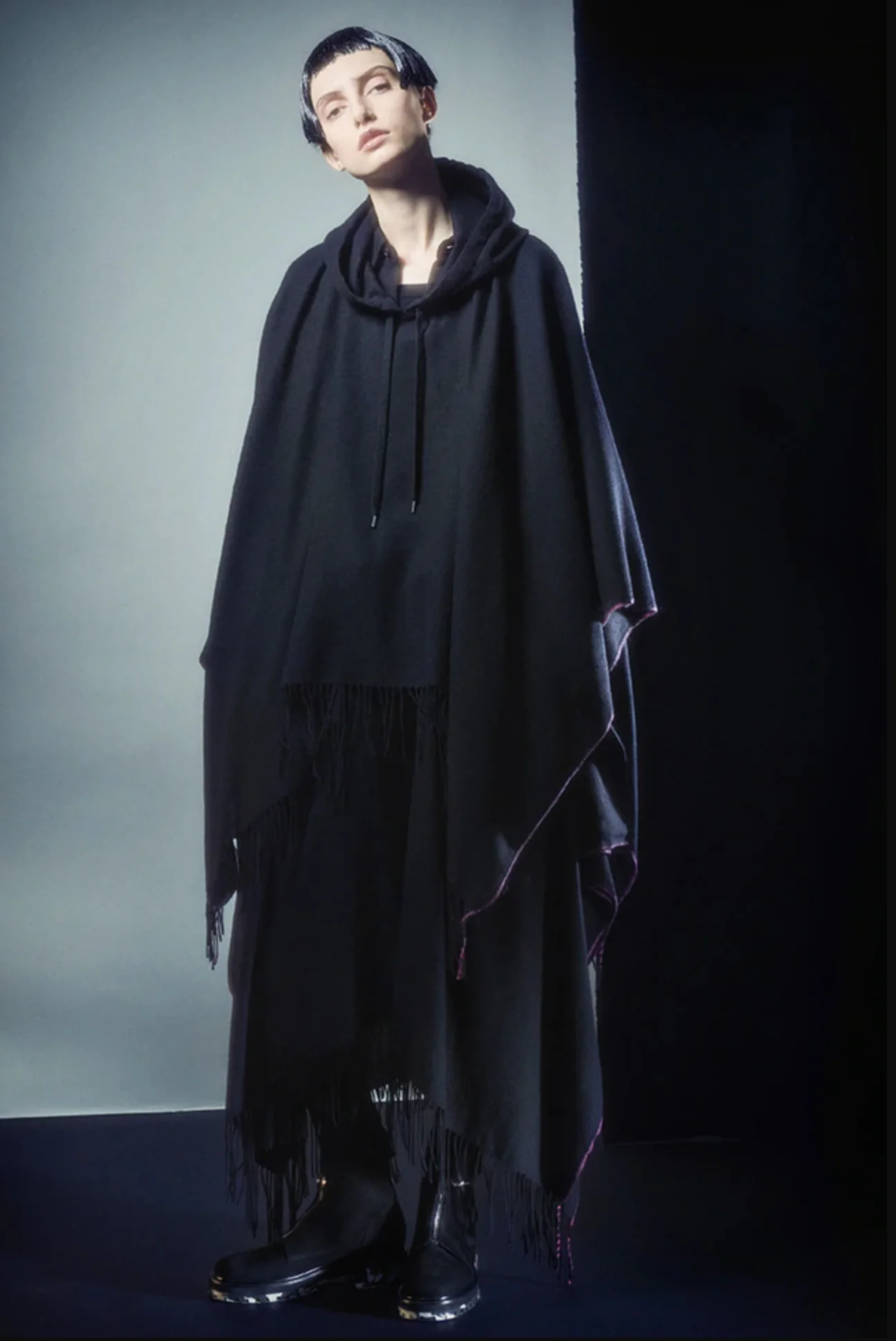 ジャケット・アウター Limi Feu Yohji Yamamoto Knit Poncho Coat Limi Feu Long Gown Coat Knit Wool Black Yohji Yamamoto Poncho