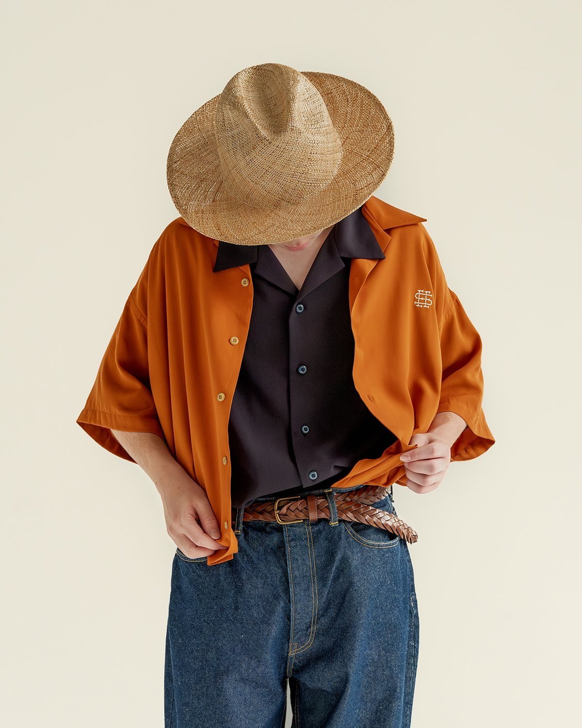 SEE SEE OPEN COLLAR SHIRT オレンジ シーシー シャツ