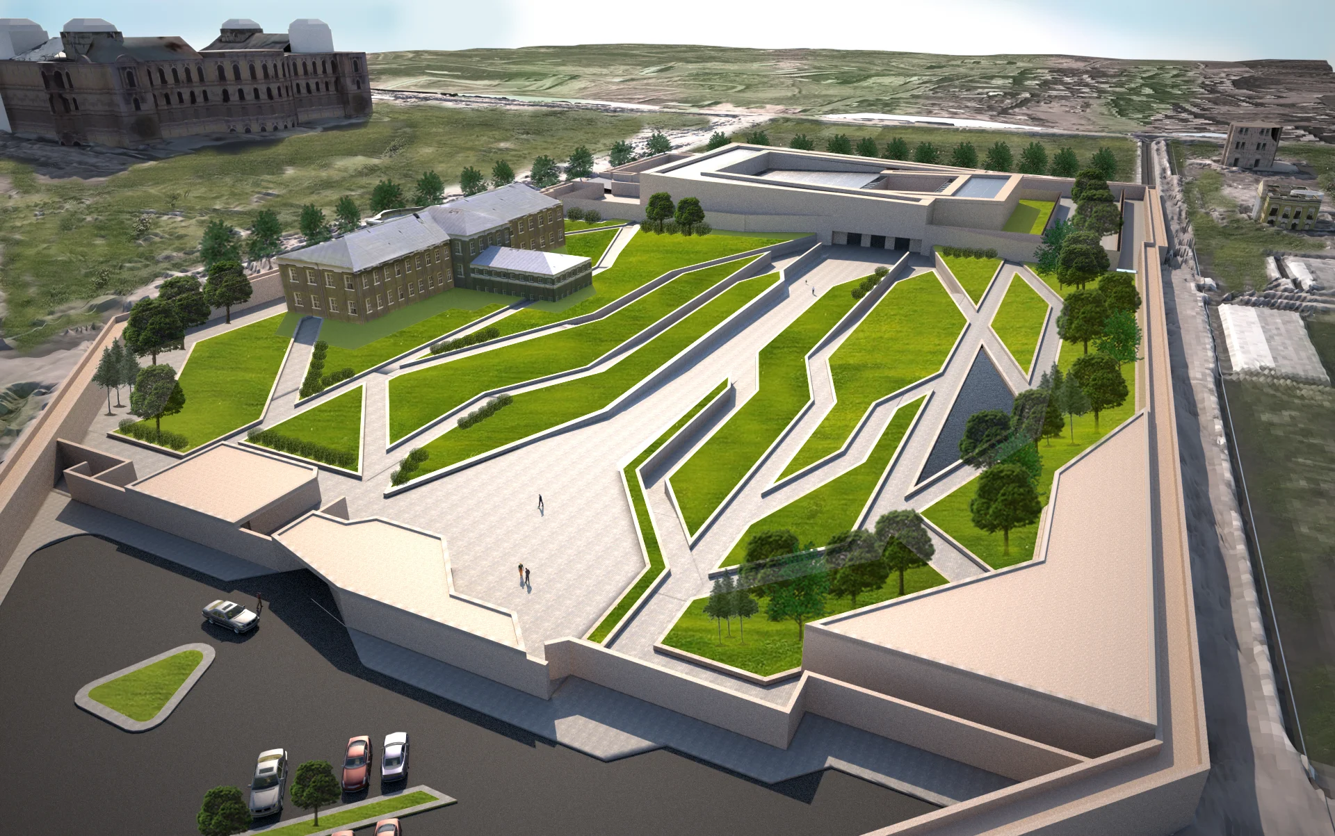 Overall perspective / Aerial view. Photoshopped perspective rendering. &nbsp;Software used: Rhinoceros 3D |&nbsp;Maxwell Render |&nbsp;Photoshop.