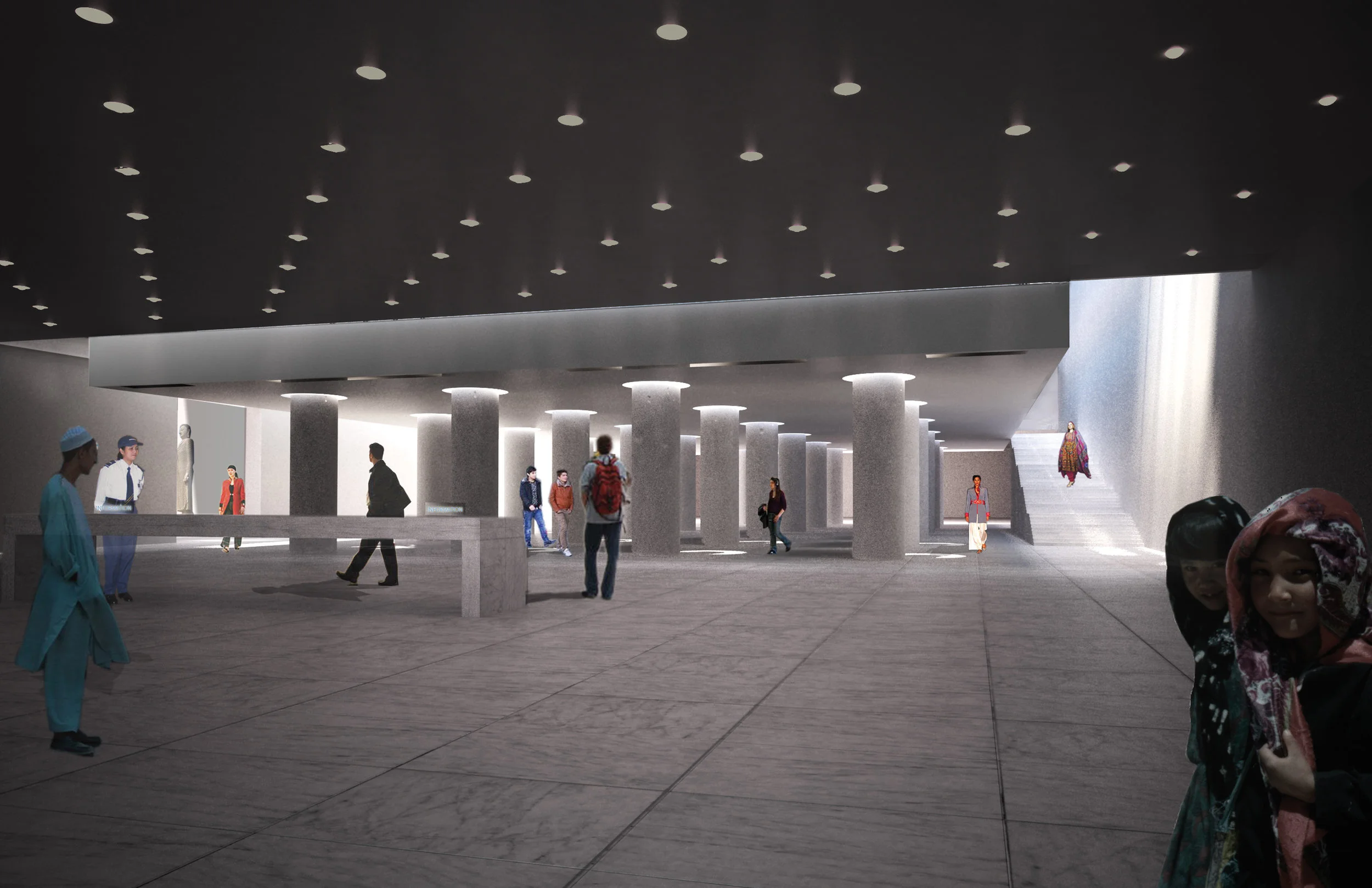 Interior entry gallery. Photoshopped perspective rendering. &nbsp;Software used: Rhinoceros 3D |&nbsp;Maxwell Render |&nbsp;Photoshop.