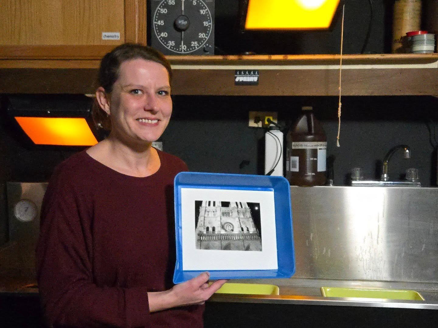 The darkroom had its first drop-in last weekend! @lilyrhew came in to dust off an amazing 15 year old shot of Notre Dame by moonlight. 

Meanwhile I prepped the darkroom for photogram collage demos, happening at the Solstice art event this Saturday f