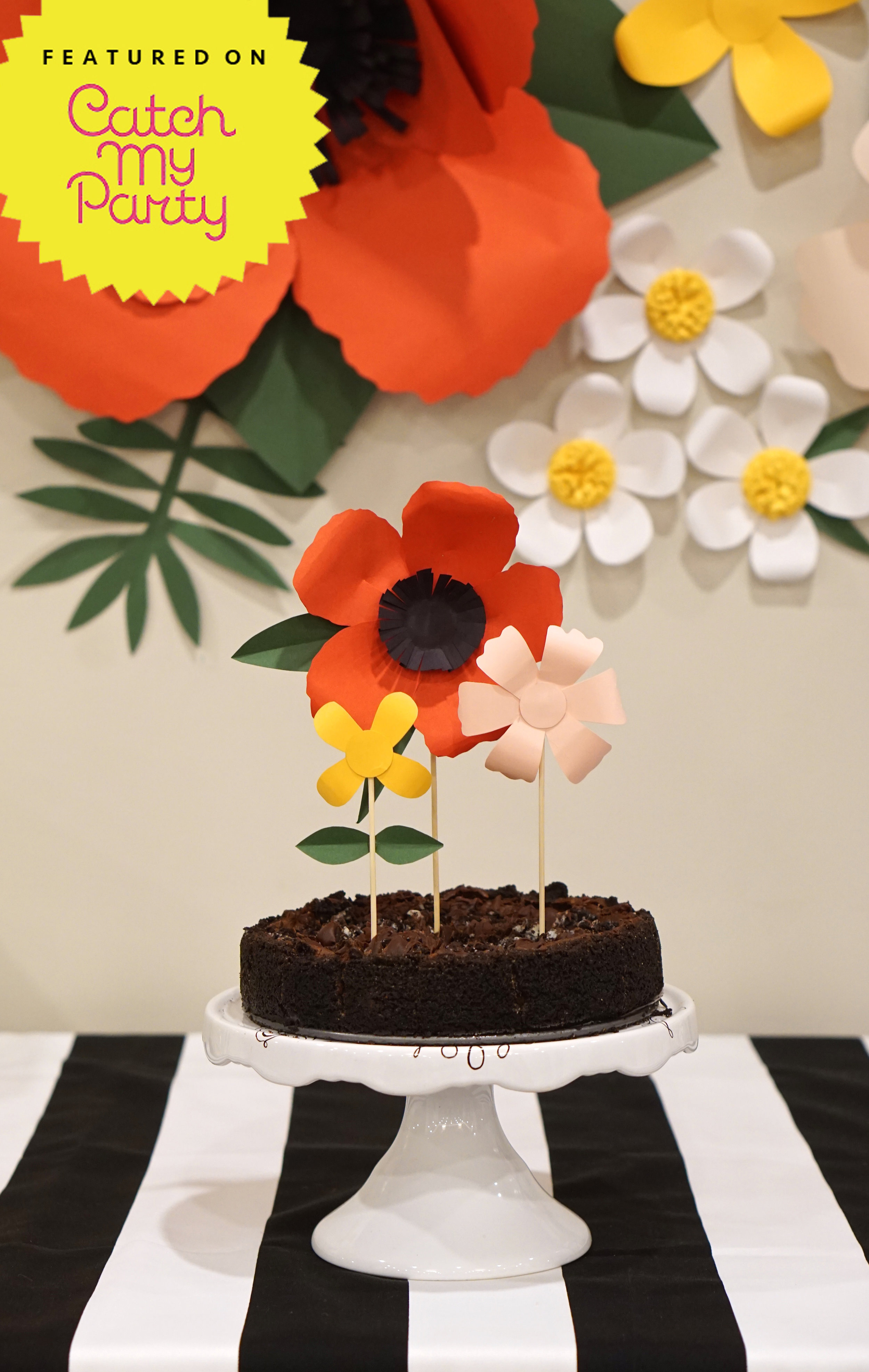 Poppies, Stripes + Donuts Bridal Shower Oversized, hand-cut paper flowers and bold black and white stripes set the tone for this playful and feminine summer bridal shower. Be sure not to miss the simple (and oh so easy) photo booth backdrop and the custom donut board!