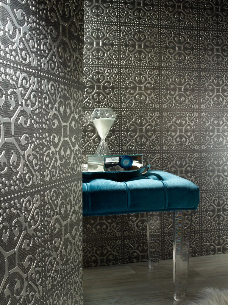 Ornamental Carved Pewter Wallcovering by Phillip Jeffries