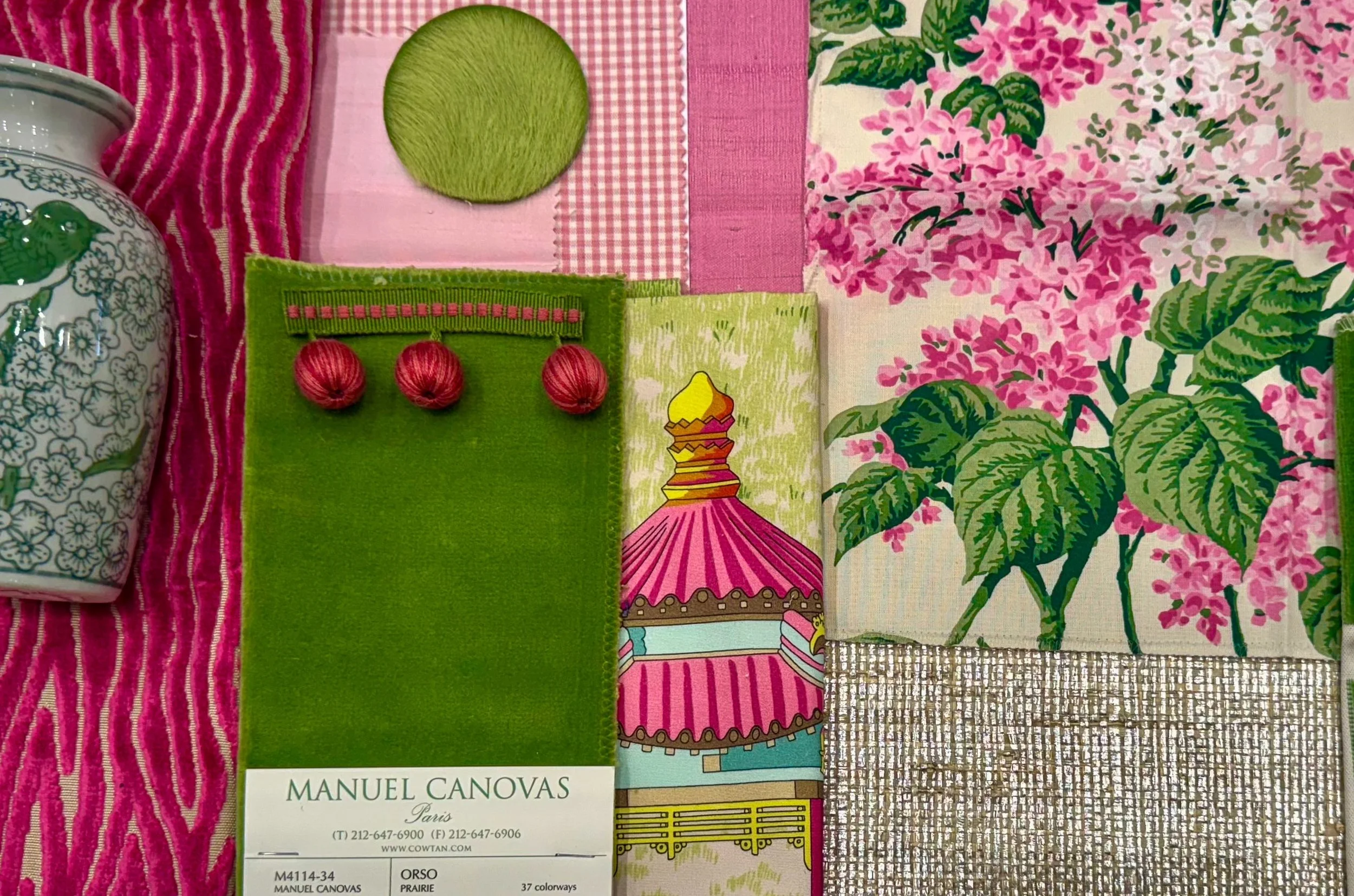 Flat Lay Friday, but make it bold. 🌺💚⁠
⁠
This week&rsquo;s board is all about playful contrast &mdash; saturated pinks, punchy greens, layered texture, and a mix of classic + whimsical patterns that somehow feel both timeless and fresh. From the fl
