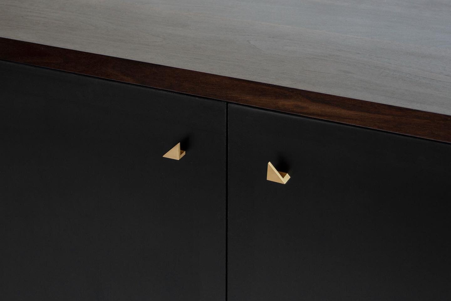 Custom Mandelbrot Credenza &mdash; Oxidized Walnut, Black Leather Fronts, Brass Hardware