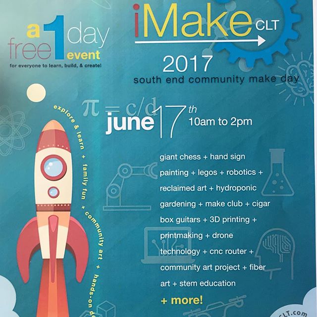 iMake Charlotte happening now at C3 Labs - this would make a great spontaneous date for you and anyone still at your place this morning. 😉 Or just come by yourself - but come! It looks awesome. 🔬