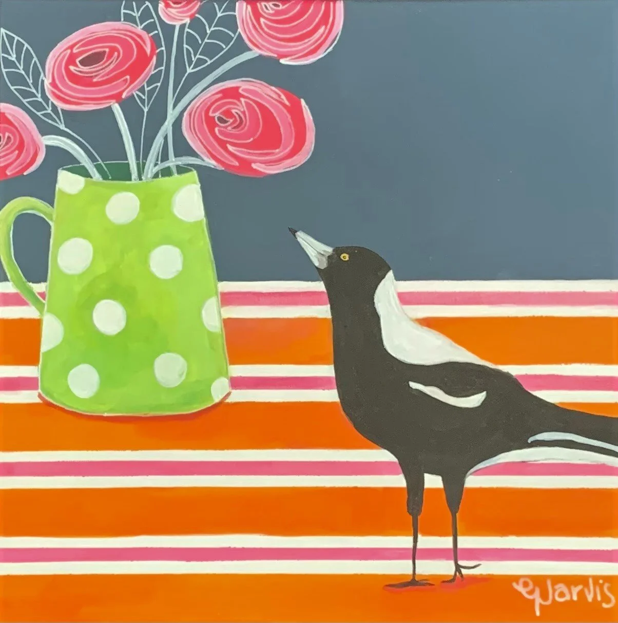 magpie with green vase_jarvis_30x30cm.jpg