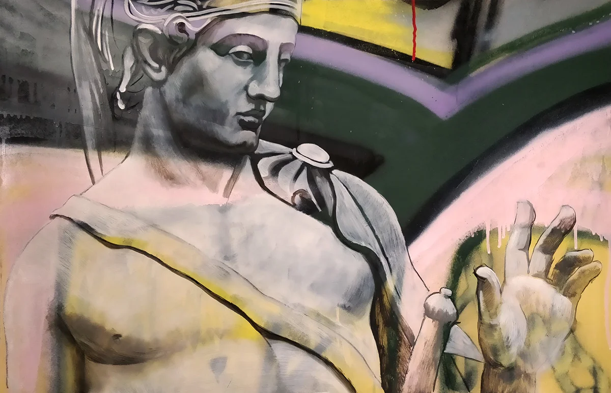 Greek Soldier_Spray paint and oil on paper_23 x 36 inch (c).jpg