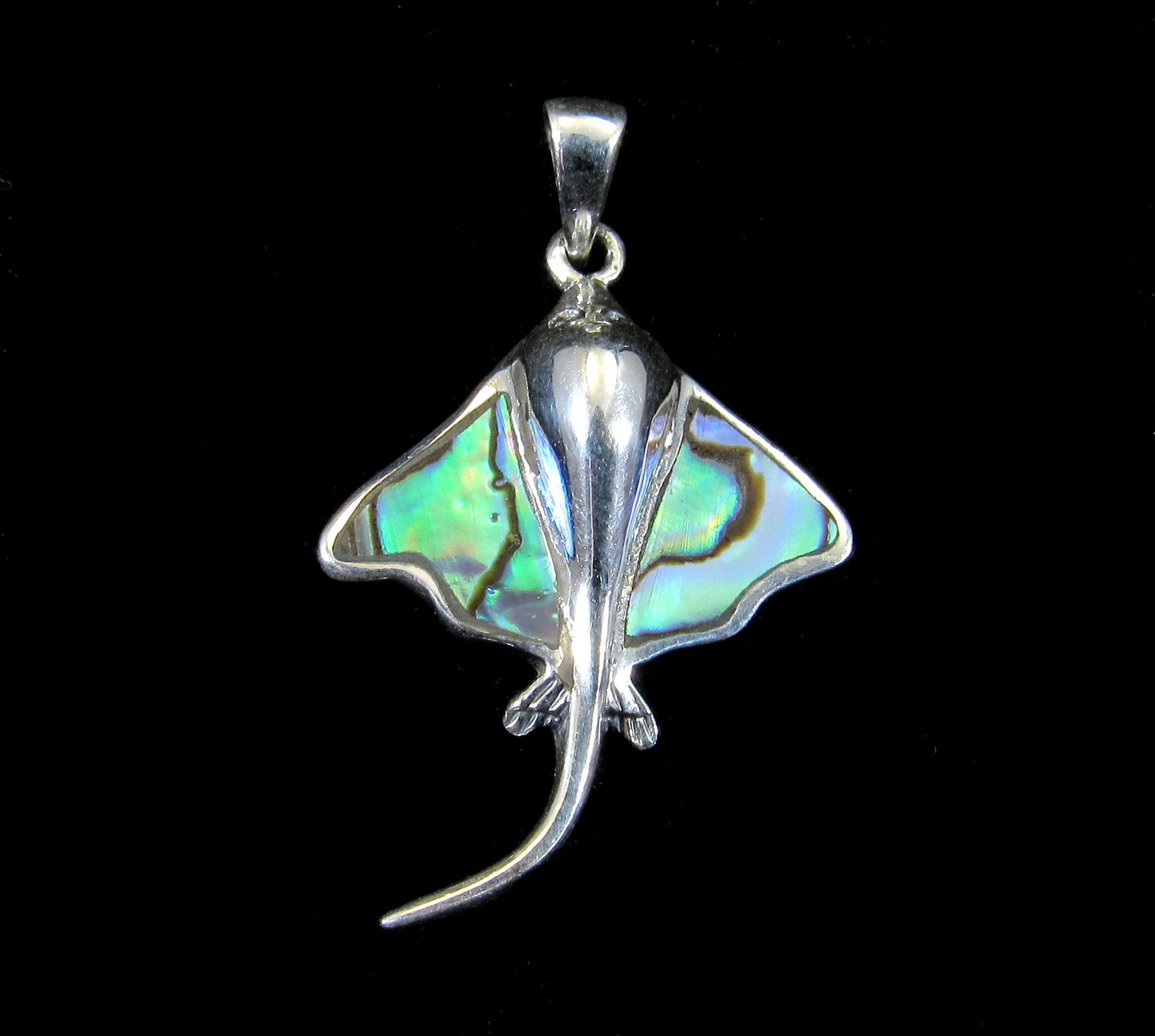 1 1/4 Butterfly Paua Abalone Scrollwork 925 Sterling Silver Pendant 