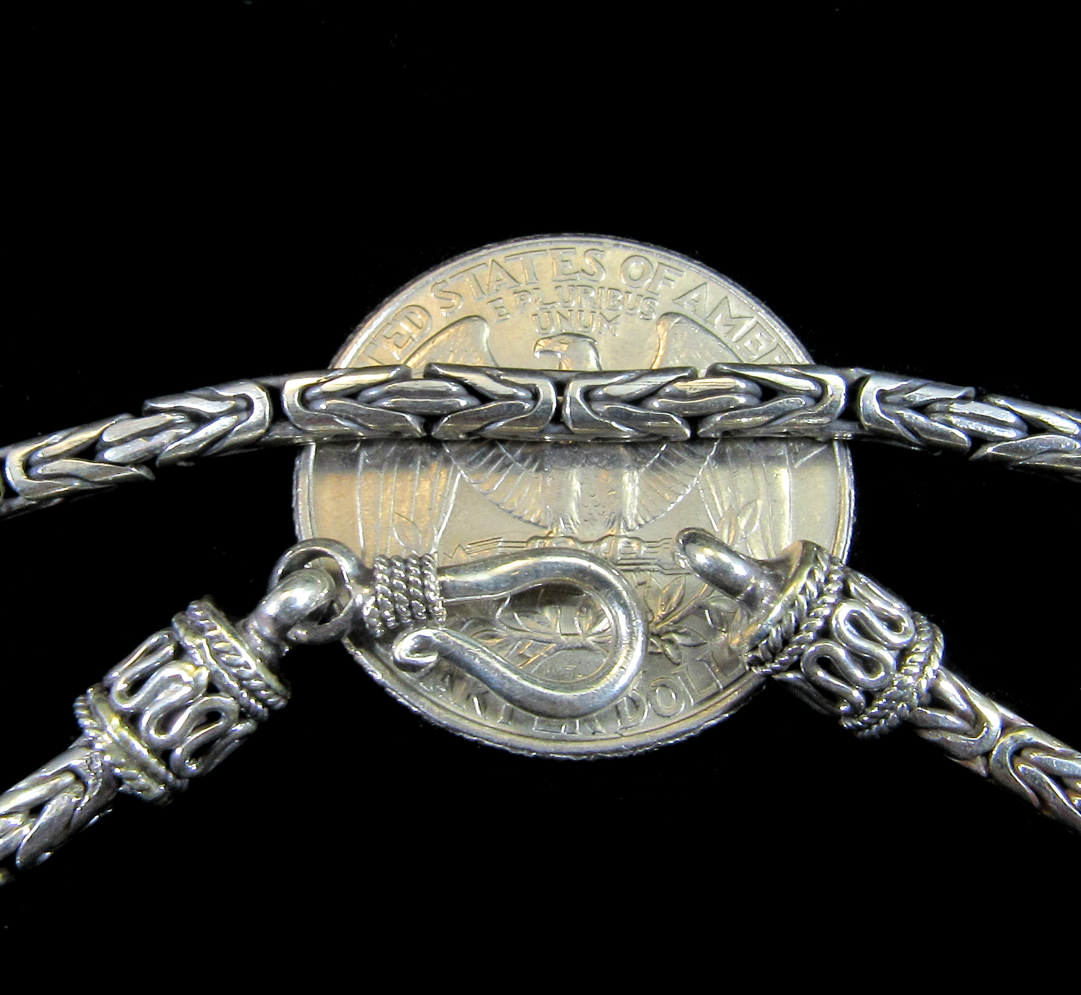 with Cone and Hook Clasp 16, 18, 20, 24, 30 Sterling Silver Bali 3mm Round Byzantine Chain with Cone and Hook Clasp 16, 18, 20, 24, 30 Sterling Silver Bali 3mm Round Byzantine Chain