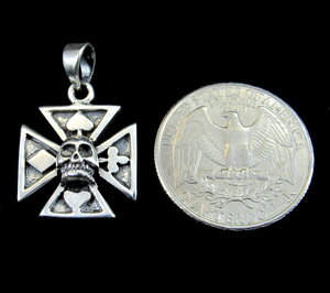 Sterling Silver Iron Cross With 4 Card Suits & Skull Pendant — Renegade  Jewelry