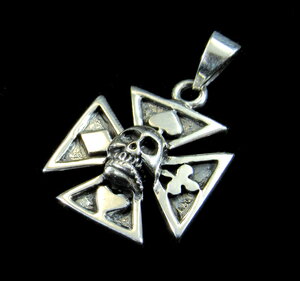 Sterling Silver Iron Cross With 4 Card Suits & Skull Pendant — Renegade  Jewelry