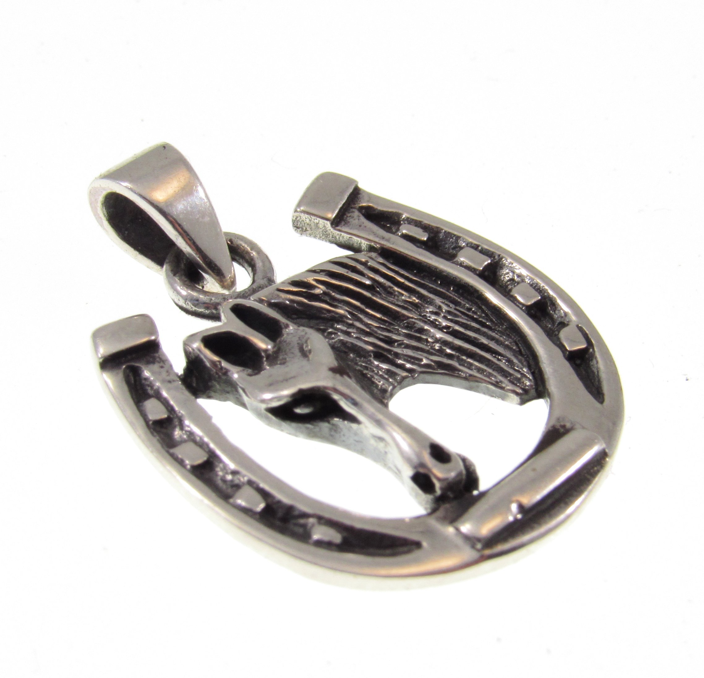 Sterling Silver Horse Head in Horseshoe Pendant — Renegade Jewelry